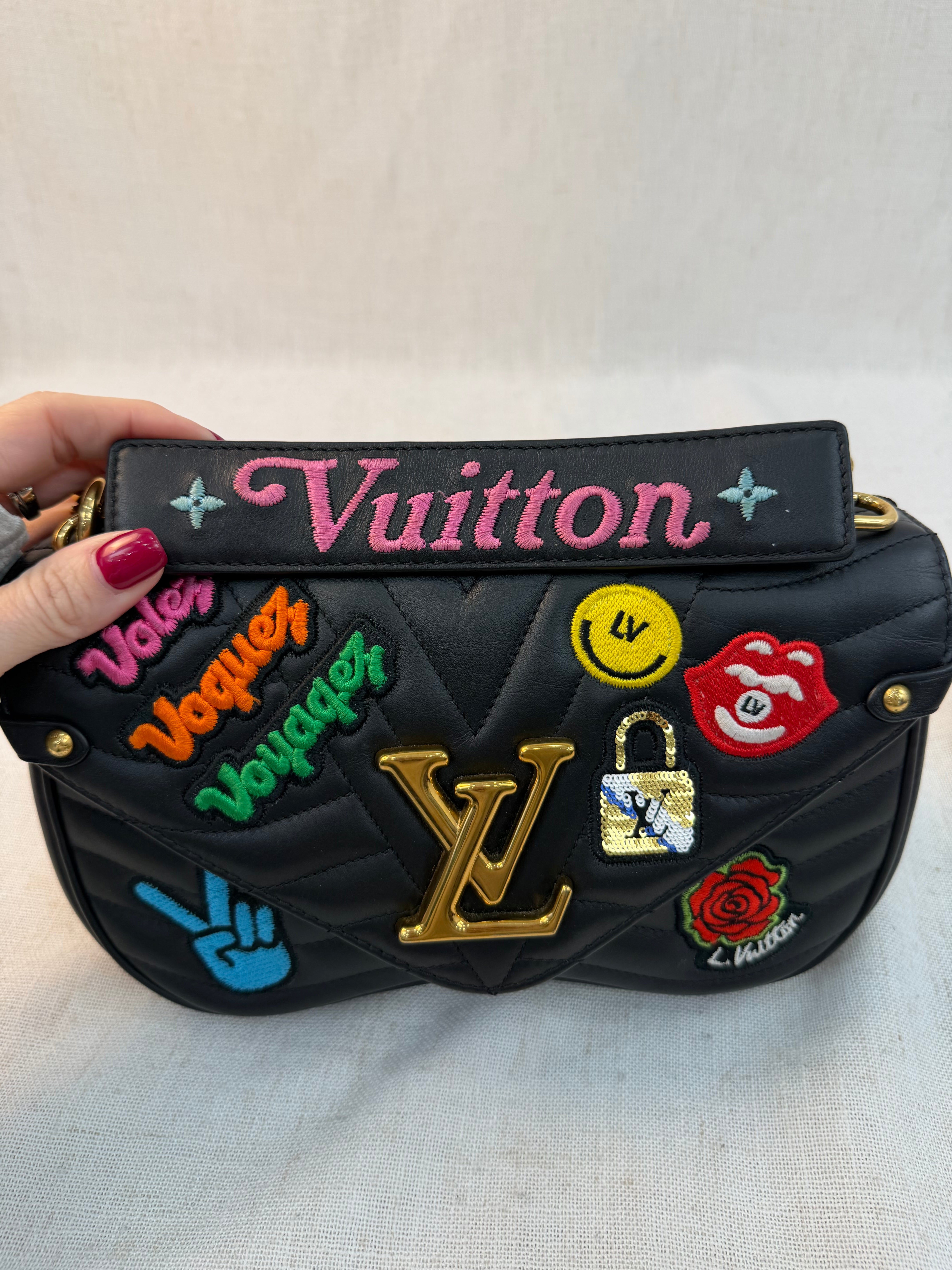 Louis Vuitton Black Leather New Wave Patches MM Chain Bag