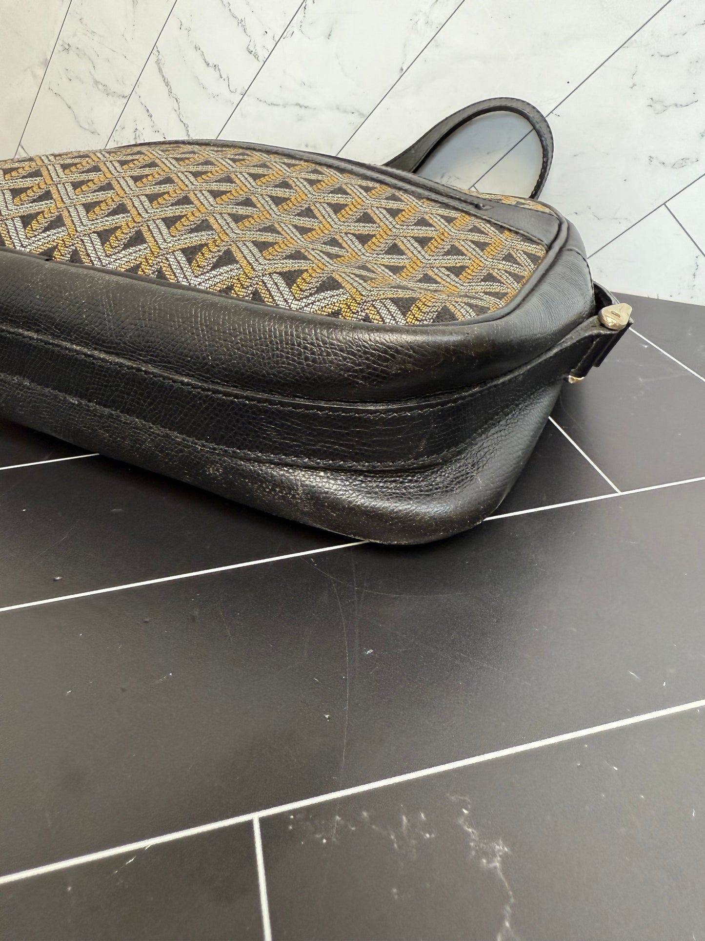 Goyard Vintage Black Canvas & Leather Crossbody Bag