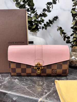 Louis Vuitton Damier Ebene And Pink Clapton Long Wallet