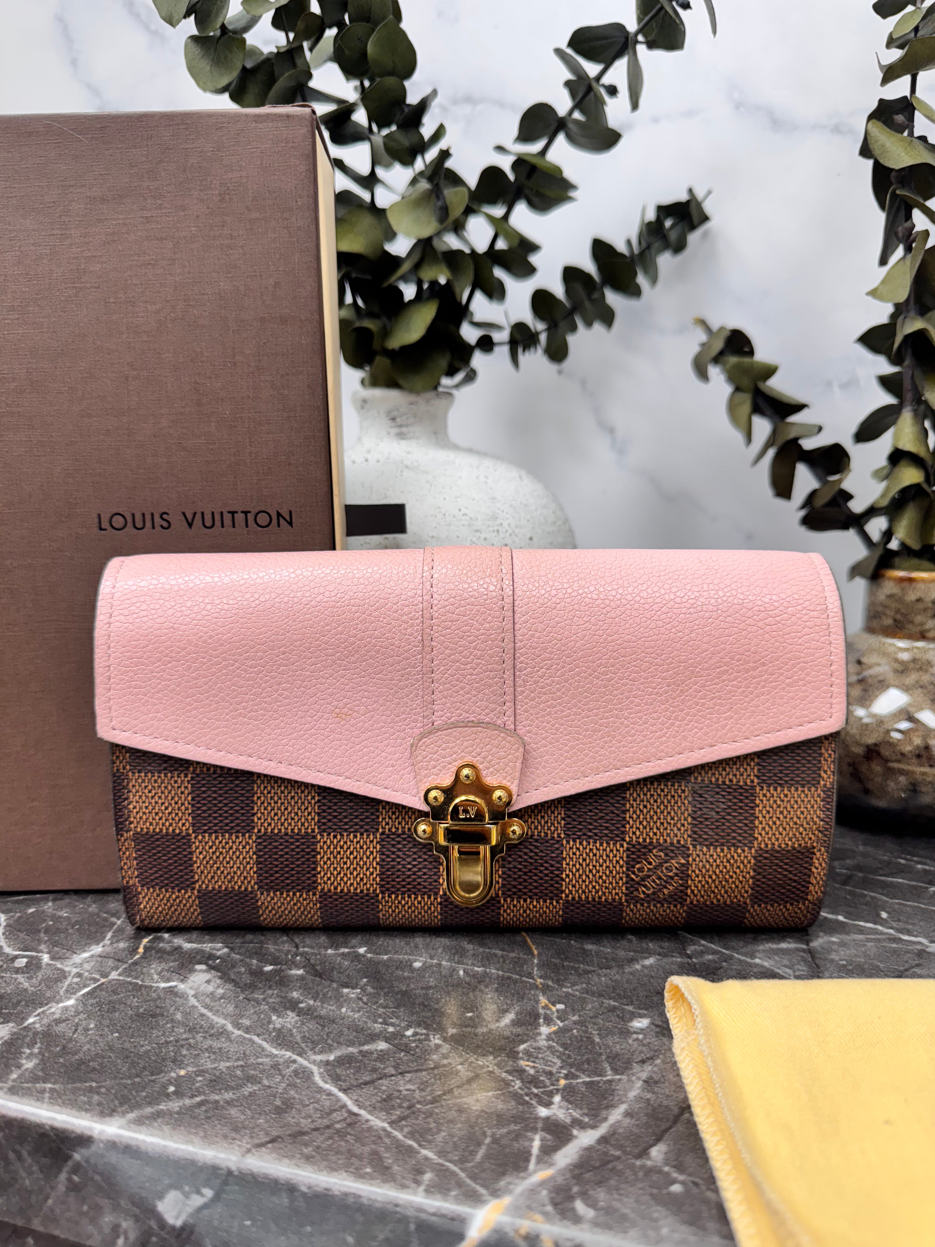 Louis Vuitton Damier Ebene And Pink Clapton Long Wallet