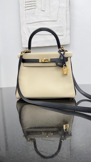 Hermes Ivory & Black Swift Leather HSS Kelly 25