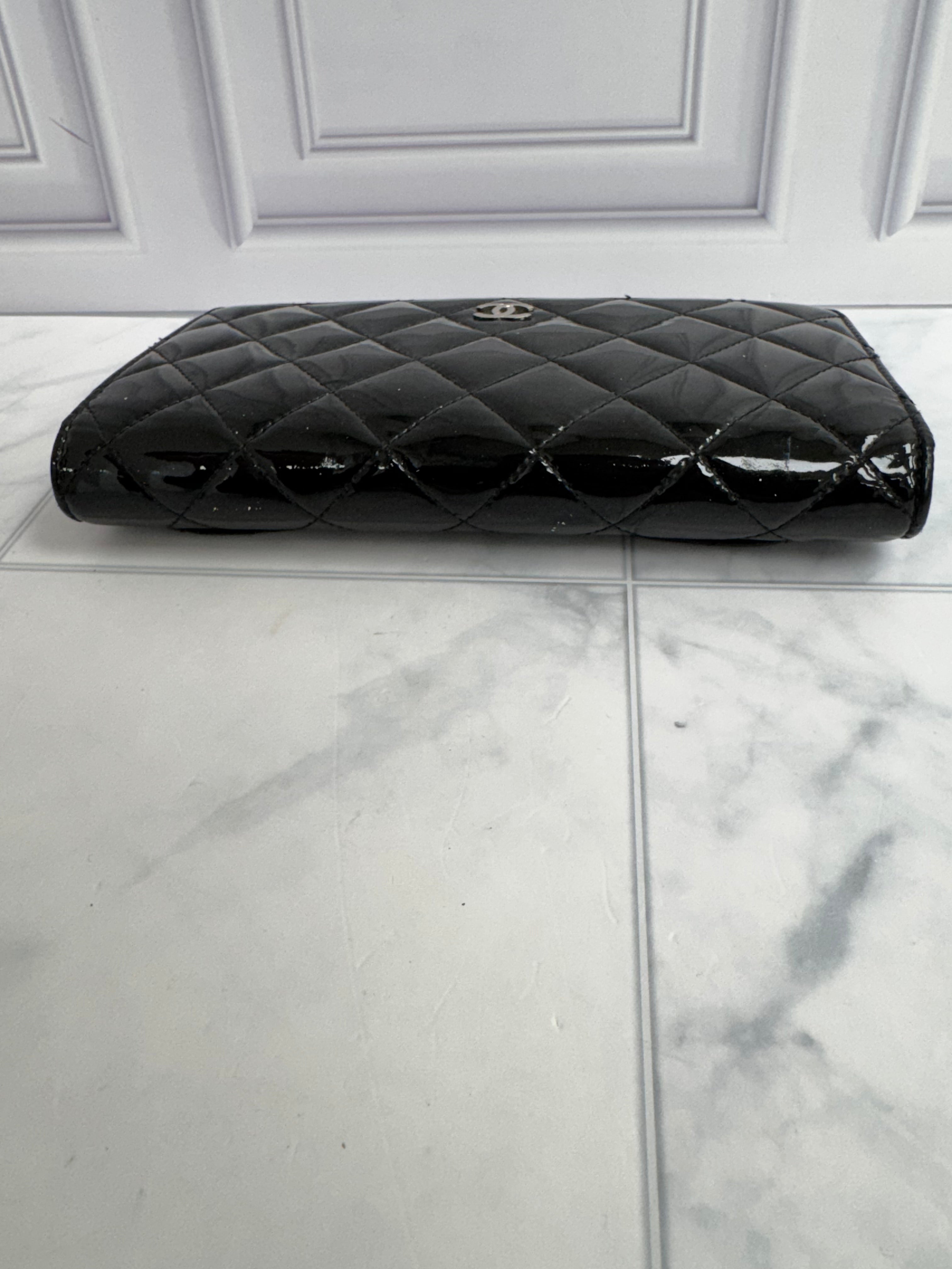 Chanel Black Quilted Patent Leather Long Wallet