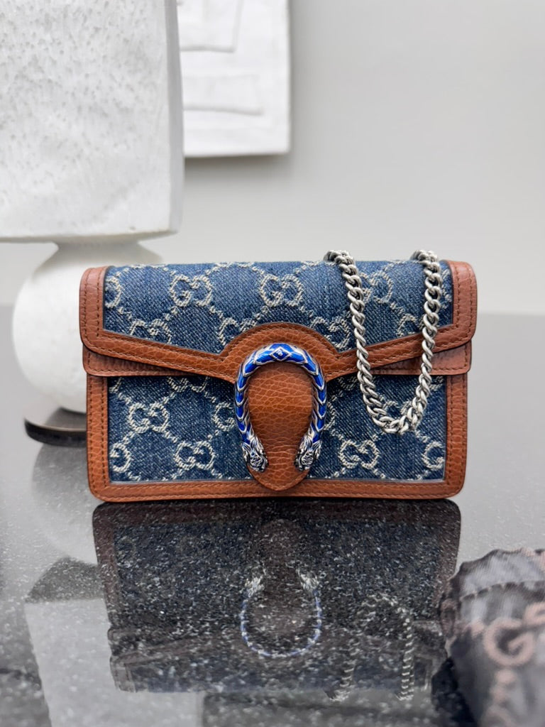 LIKE NEW - Gucci Blue GG Denim Dionysus Super Mini Shoulder Bag