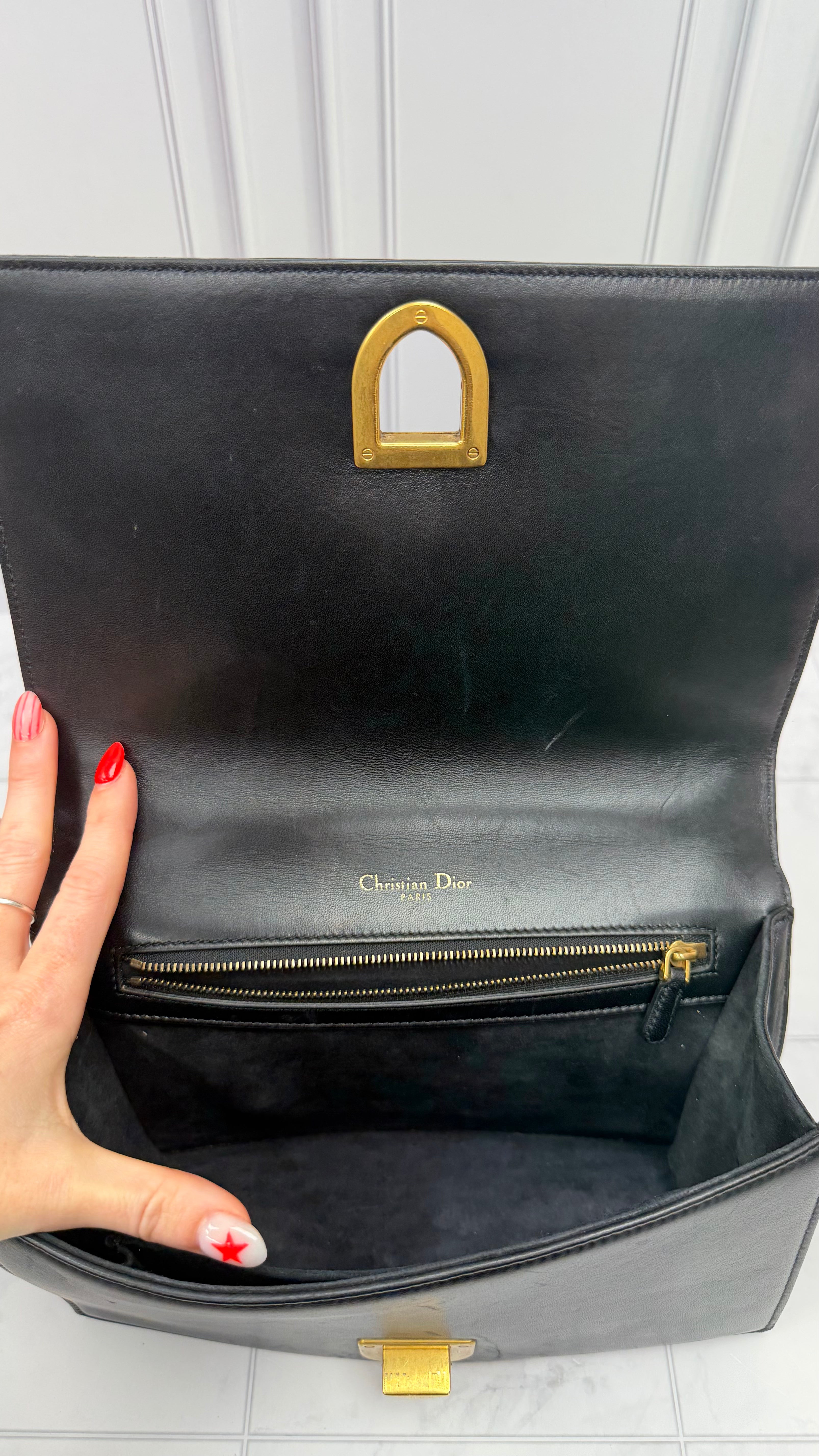 *DONS DROP* Christian Dior Black Lambskin Leather Studded Diorama Medium Shoulder Bag
