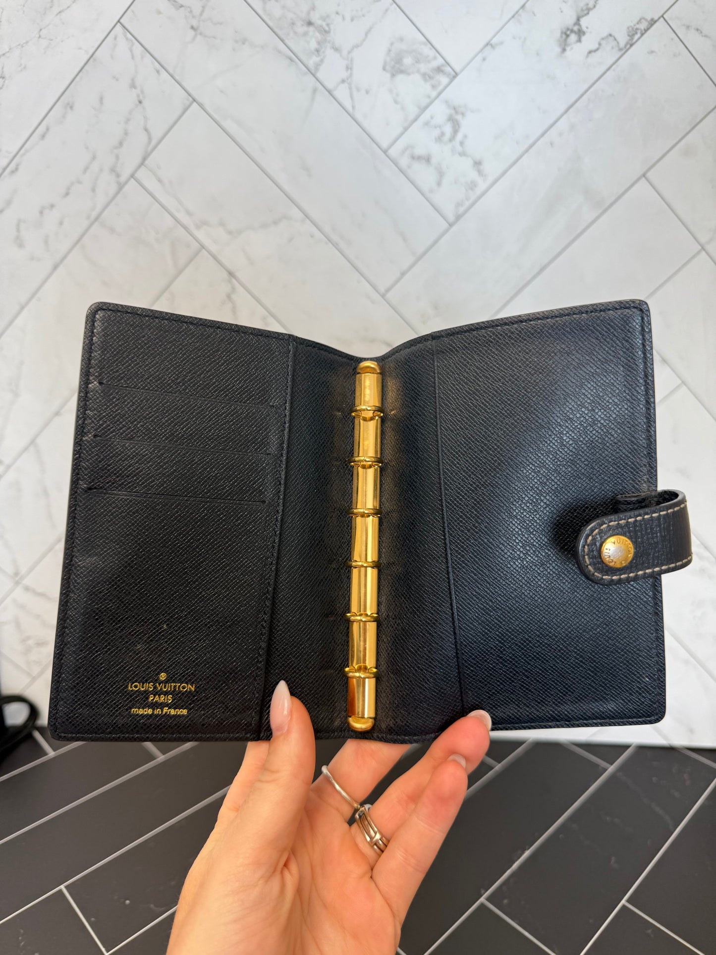 Louis Vuitton Navy Blue Mini Lin Agenda Passport Holder PM