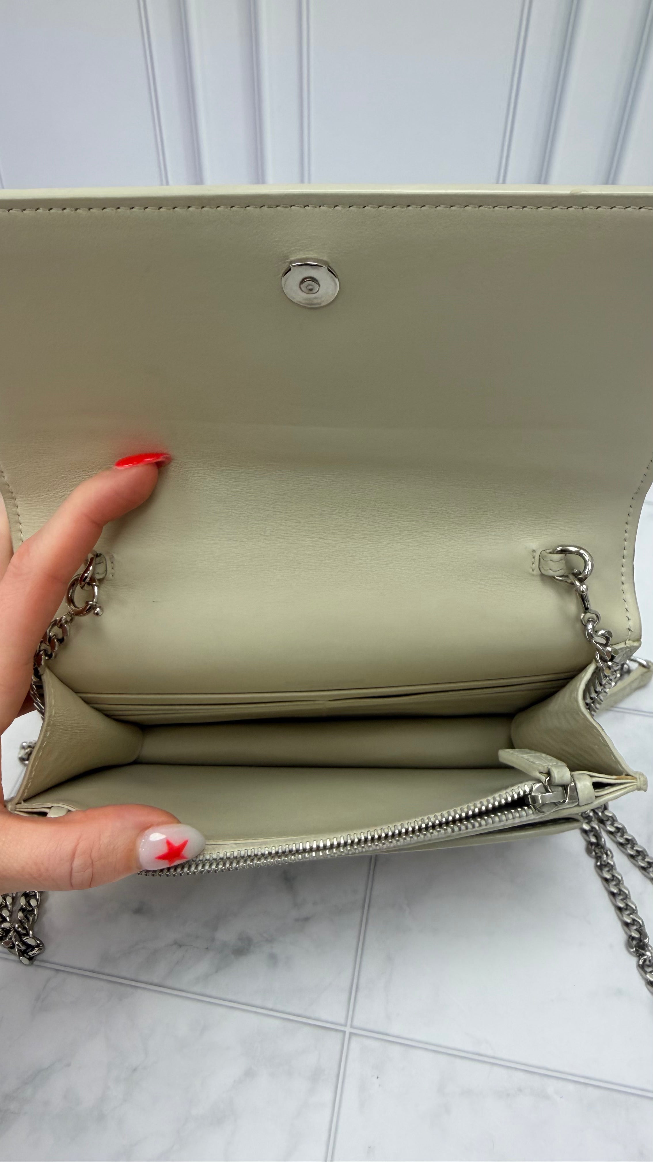 Saint Laurent YSL Beige Croc Embossed Leather Sunset Wallet on a Chain