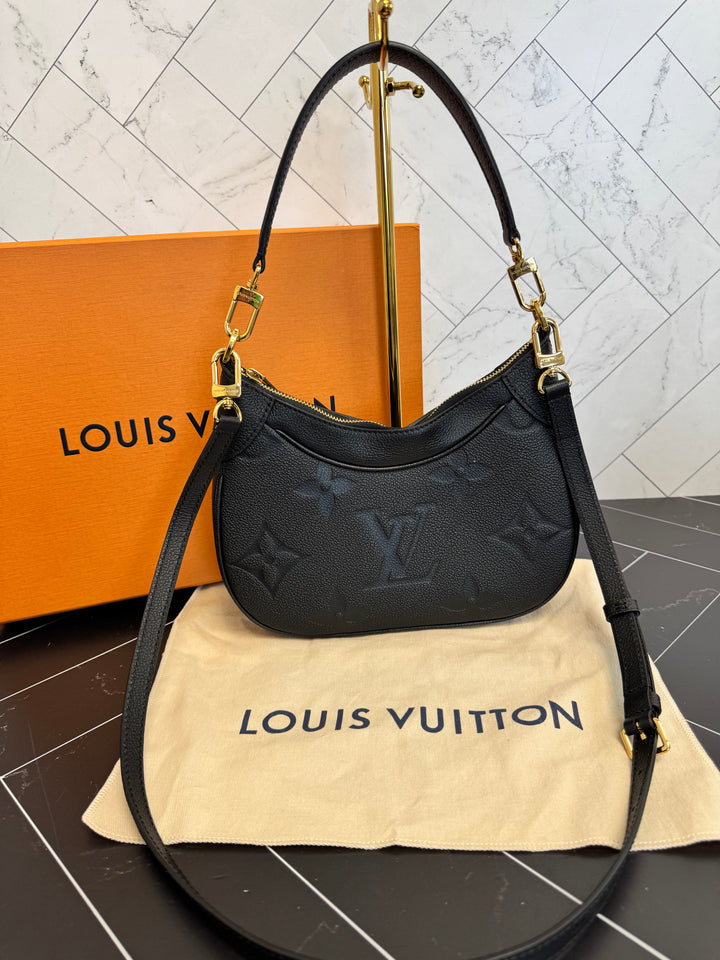 LIKE NEW Louis Vuitton Black Monogram Giant Empreinte Bagatelle MM 2Way Handbag