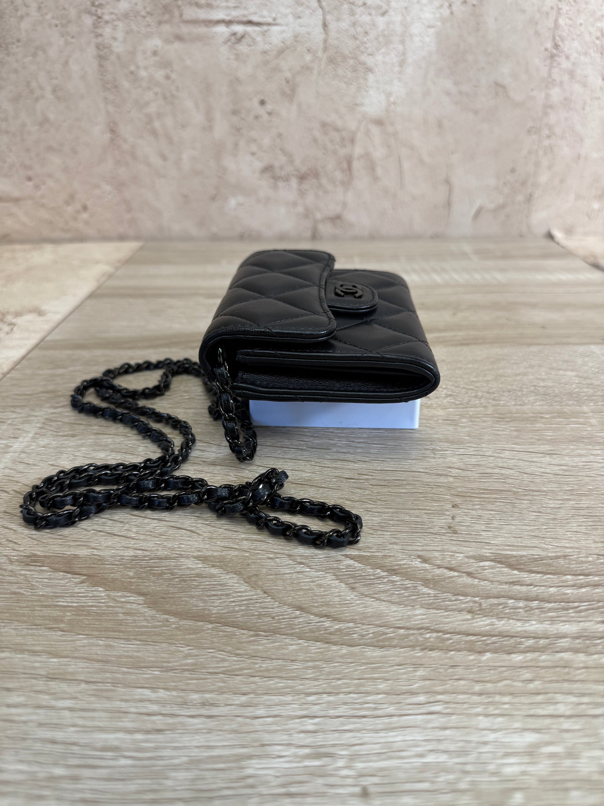 Chanel Black Lambskin Mini Wallet on a Chain