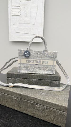 *DONS DROP* Christian Dior Grey Embroidered Toile Canvas Mini Book Tote