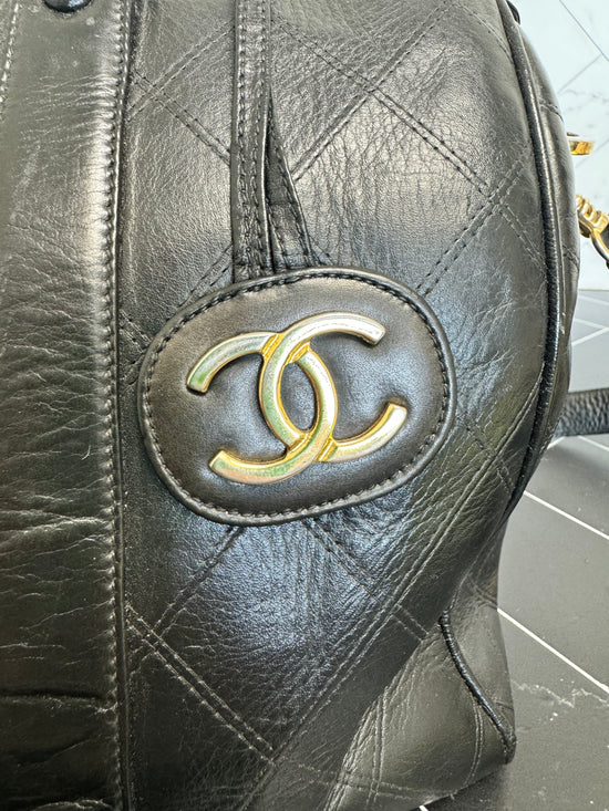 Chanel Vintage Black Lambskin Quilted Boston Bag