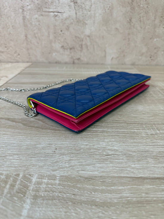 Christian Dior Blue Cannage Leather Clutch Pochette Bag