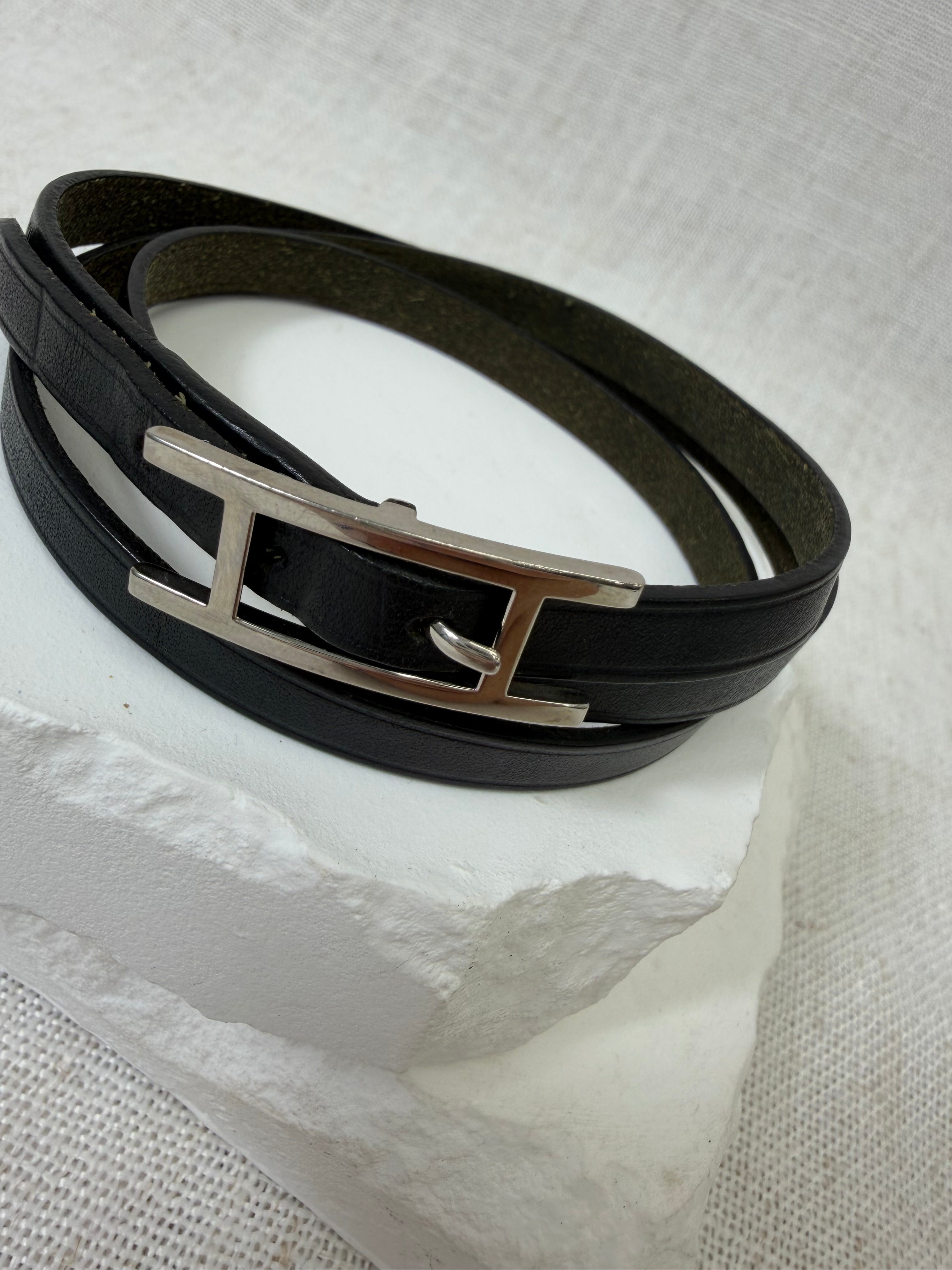 Hermes Black Hapi 3 Wrap Bracelet