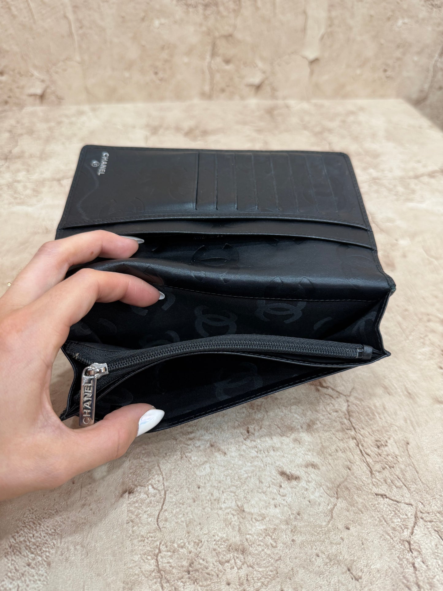 Chanel Black Lambskin Cambon Wallet