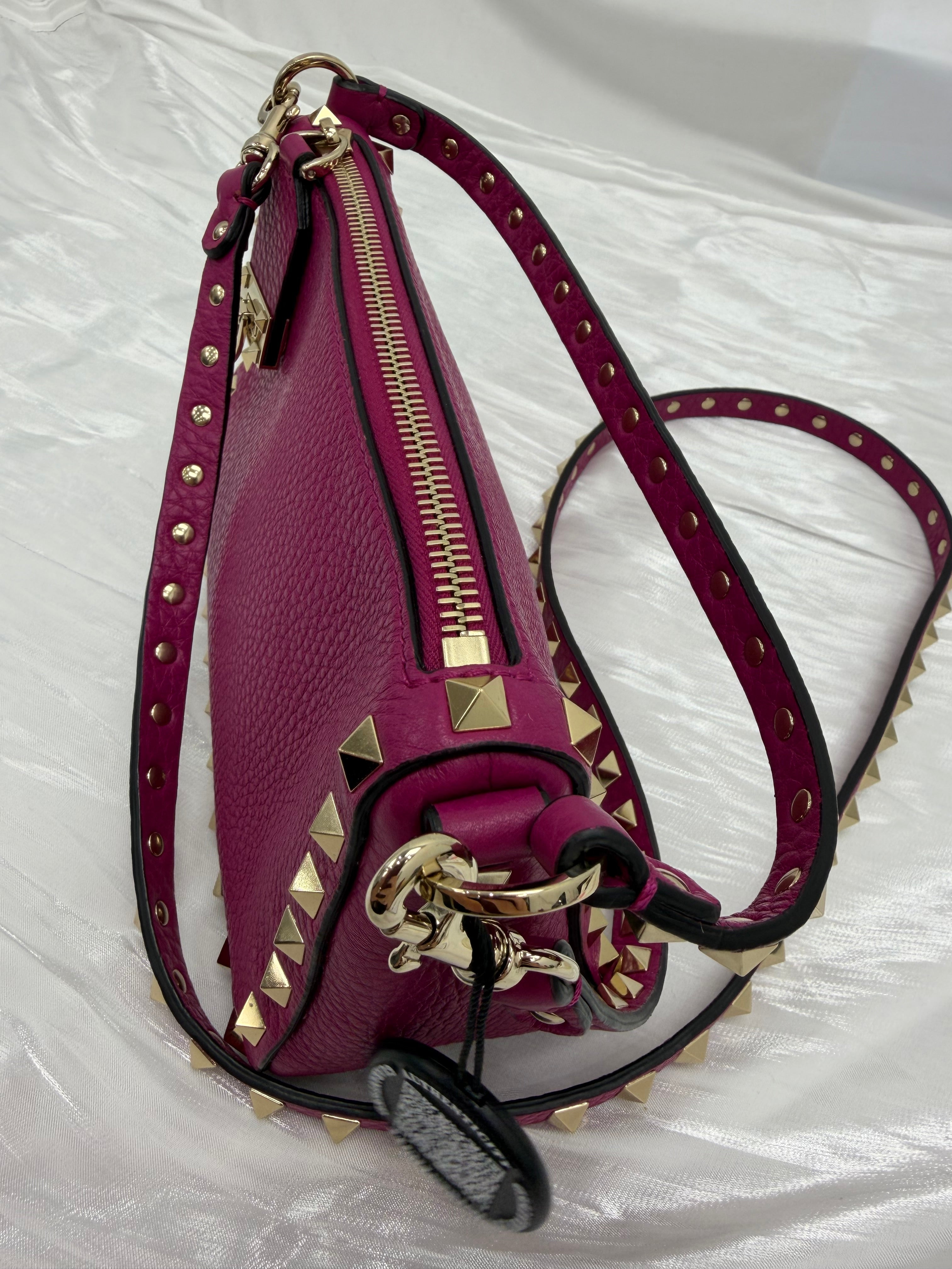 Valentino Dark Fuchsia Grainy Leather Rockstud Shoulder Bag