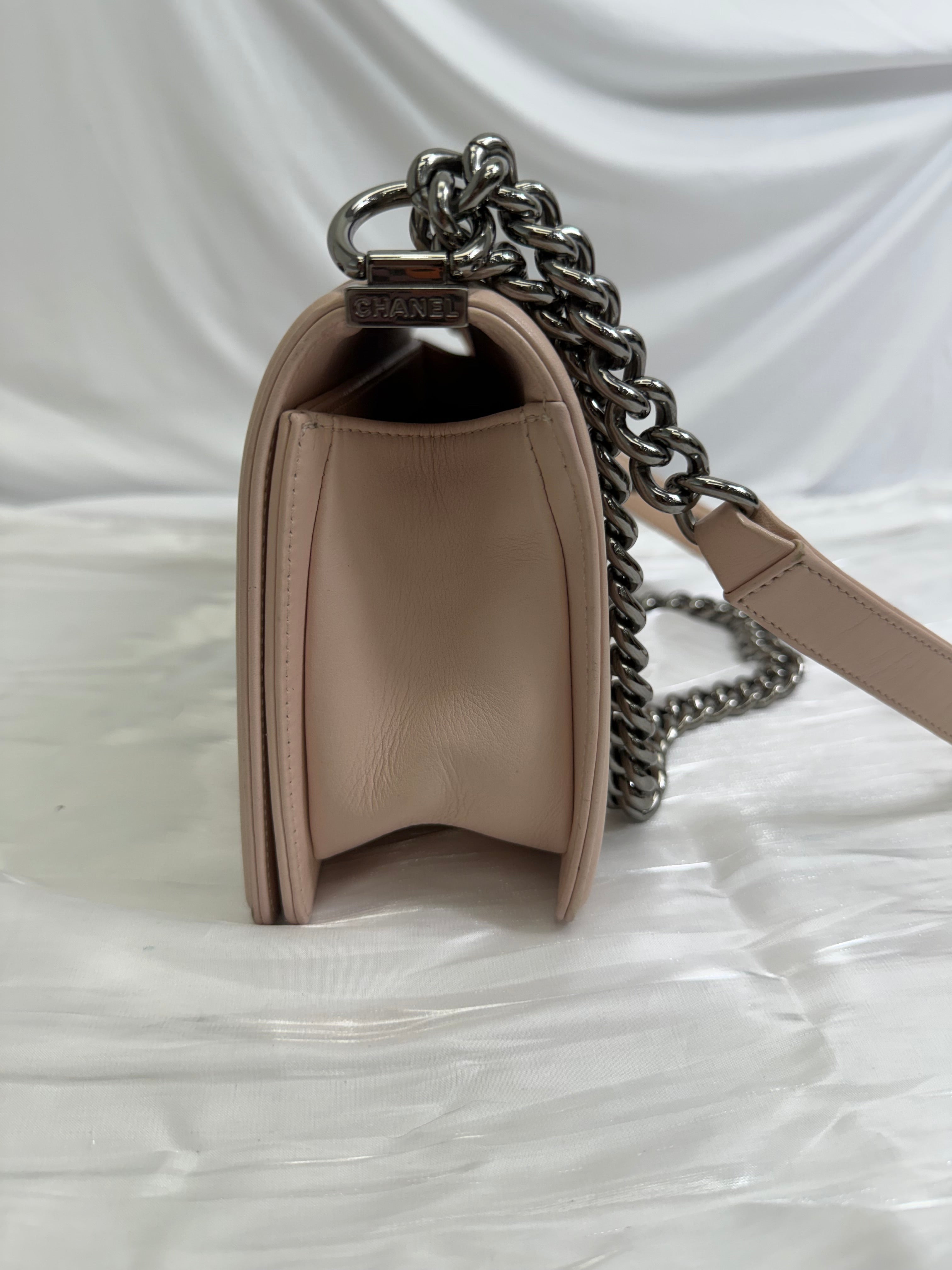 Chanel Light Pink Bead Quilted Calfskin  Medium Boy Bag