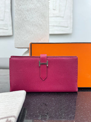 Hermes Deep Red Epsom Leather Bearn Wallet