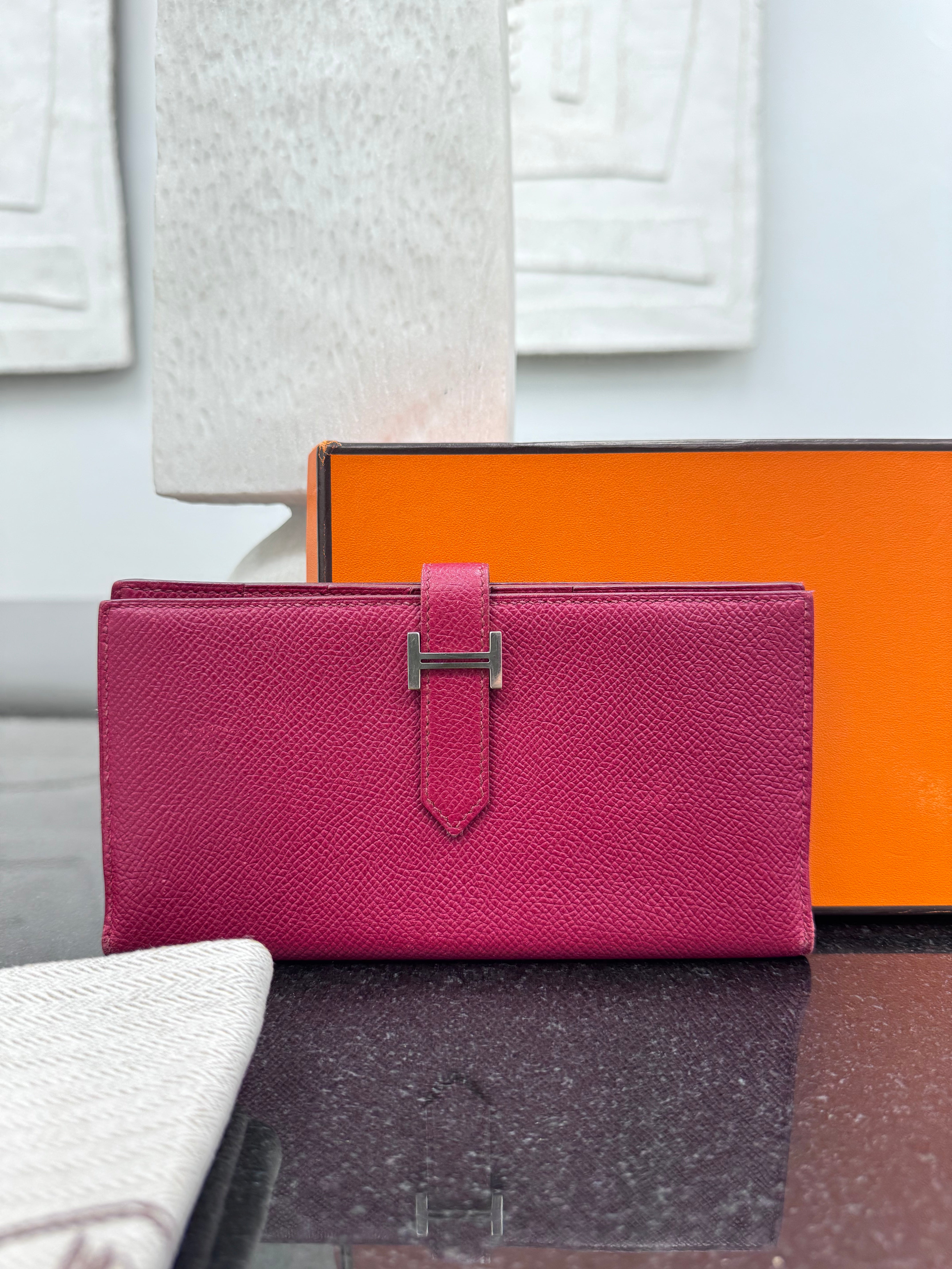 Hermes Deep Red Epsom Leather Bearn Wallet