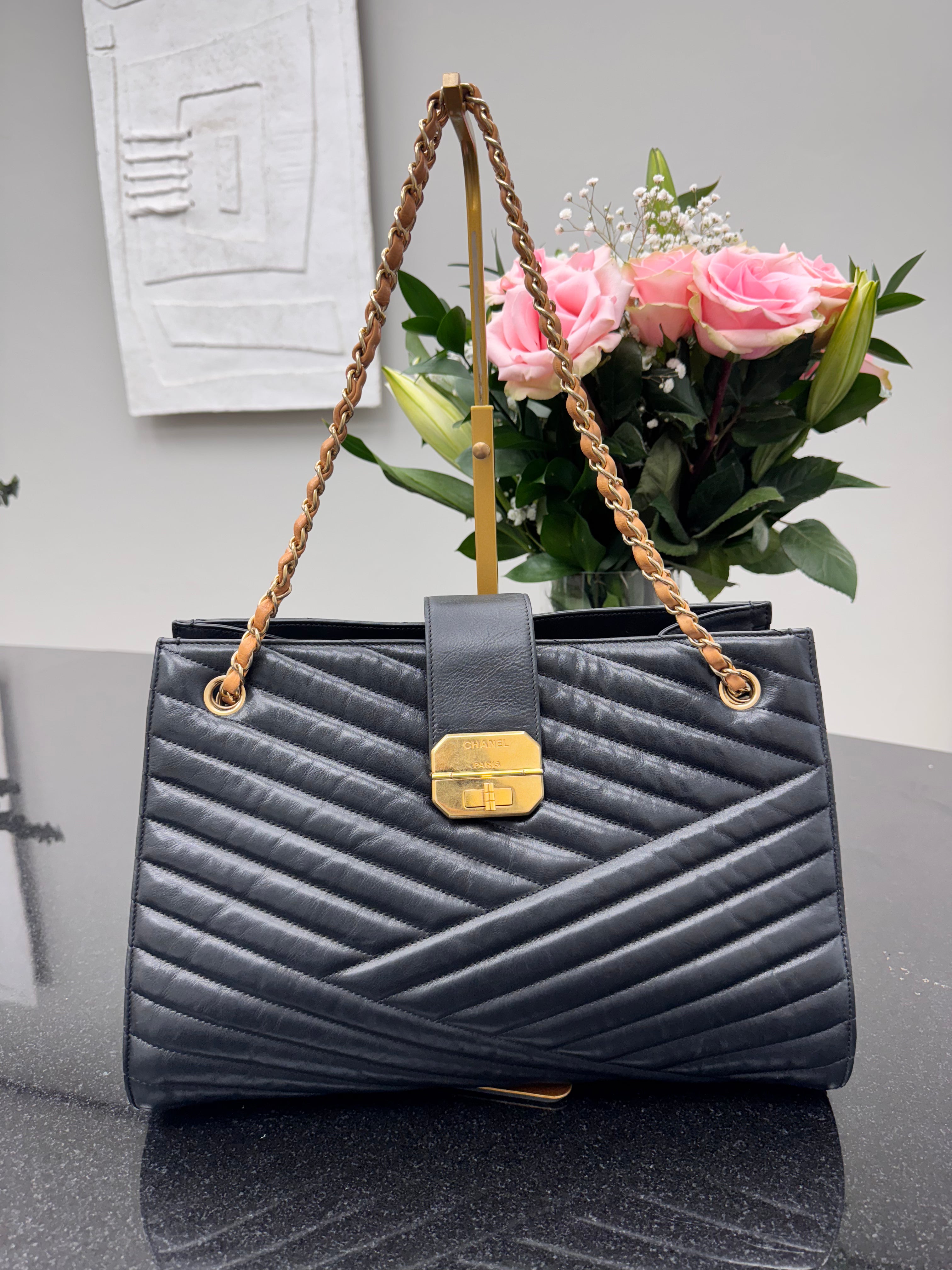 Chanel Black Quilted Leather Gabrielle Tote Bag