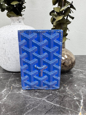 LIKE NEW - Goyard Blue Monogram Leather Saint-Marc Pocket Organizer Compact Wallet