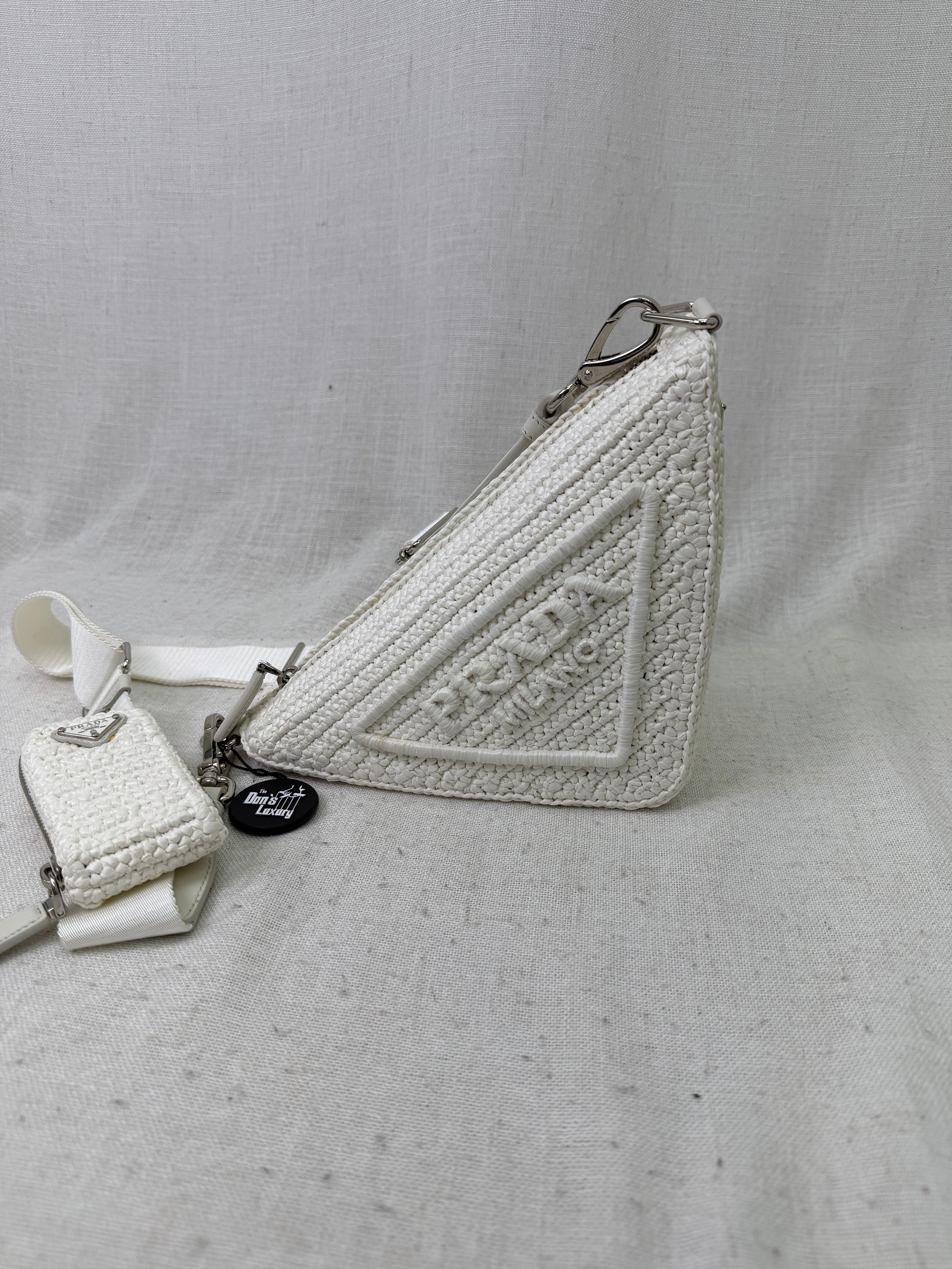BRAND NEW- Prada White Raffia & Crochet Effect Triangle Crossbody
