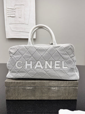 Chanel Grey Canvas Sports Line Boston Medium Hand Bag