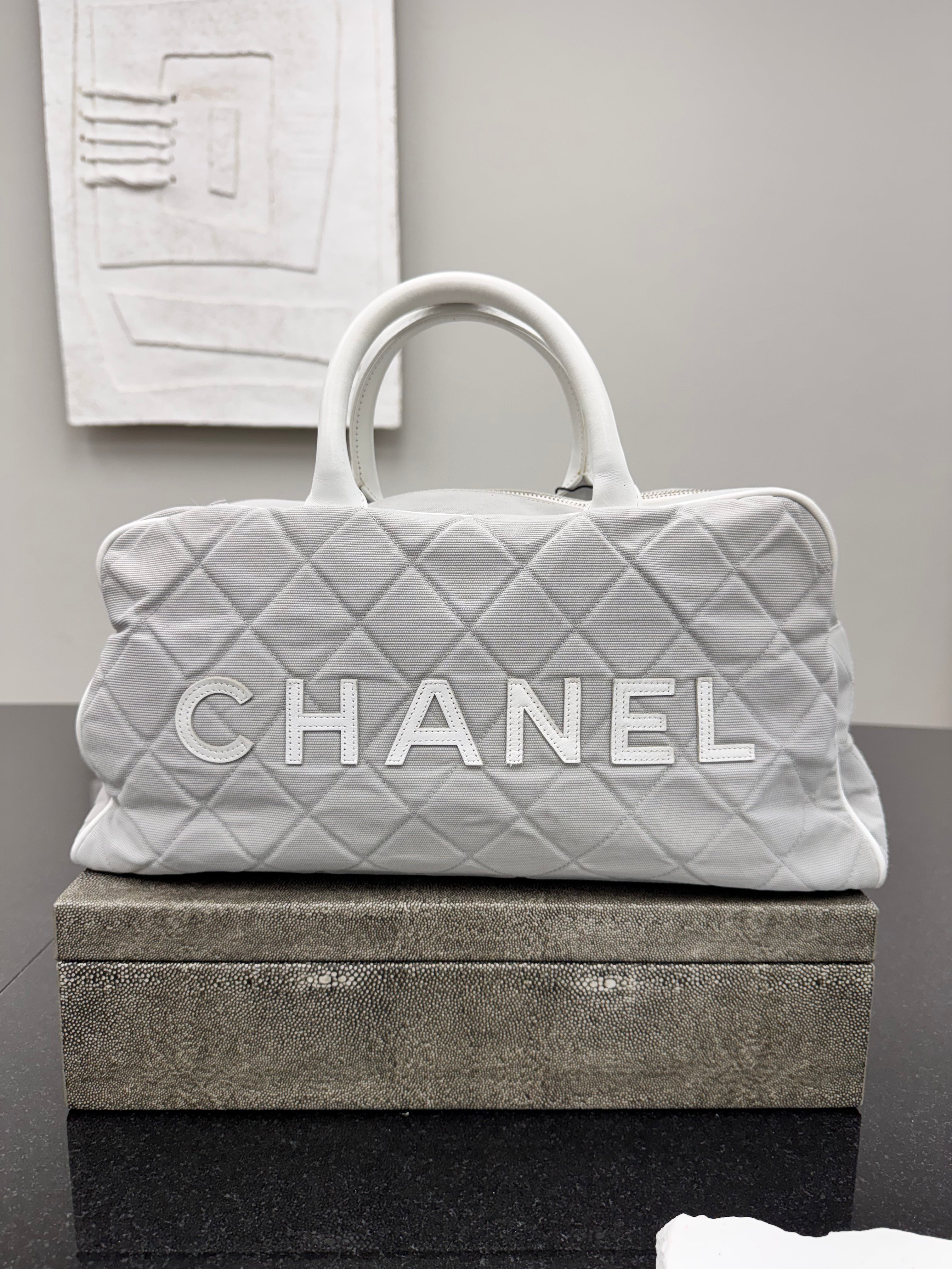 Chanel Grey Canvas Sports Line Boston Medium Hand Bag