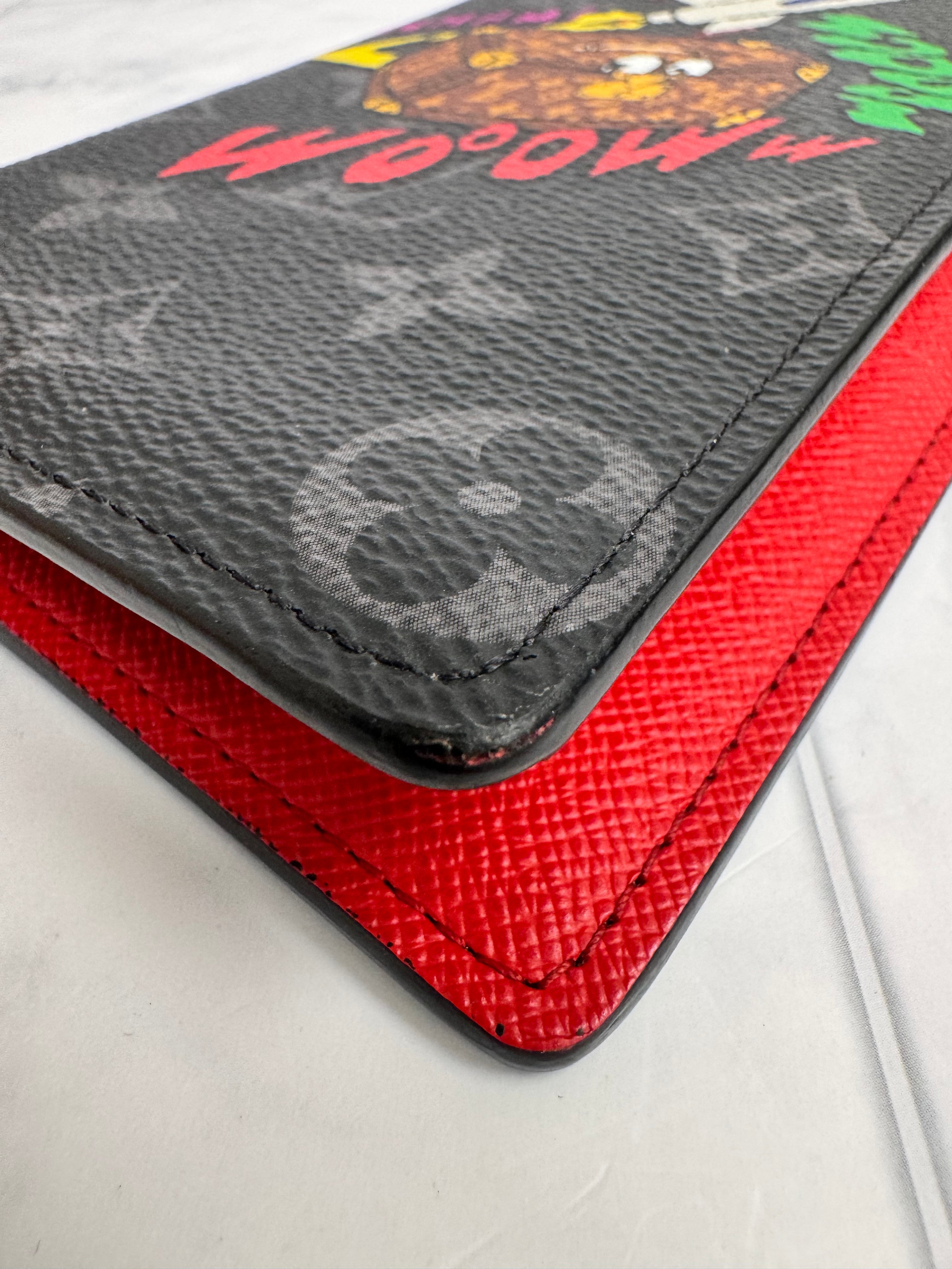Louis Vuitton Monogram Eclipse And Red Comic Trunk Brazza Long Wallet