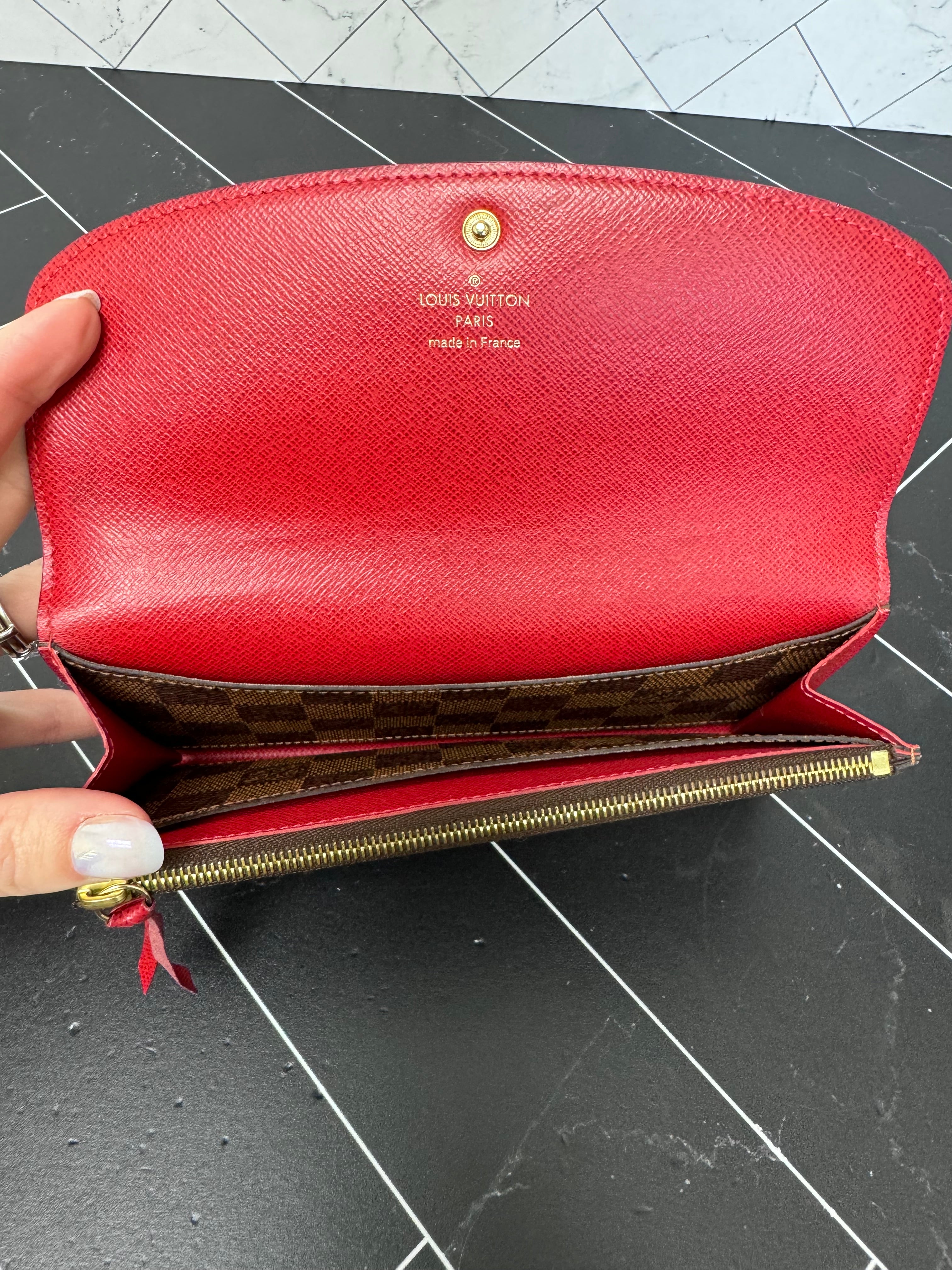 Louis Vuitton Damier Ebene & Red Emilie Wallet