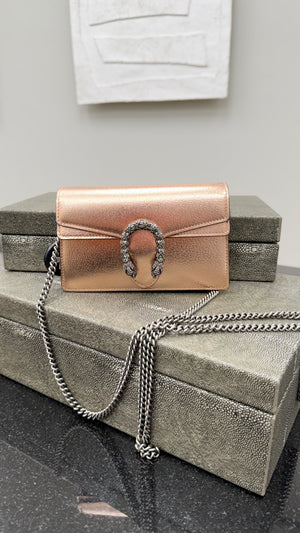 *DONS DROP* BRAND NEW- Gucci Metallic Rose Gold Super Mini Dionysus Chain Bag