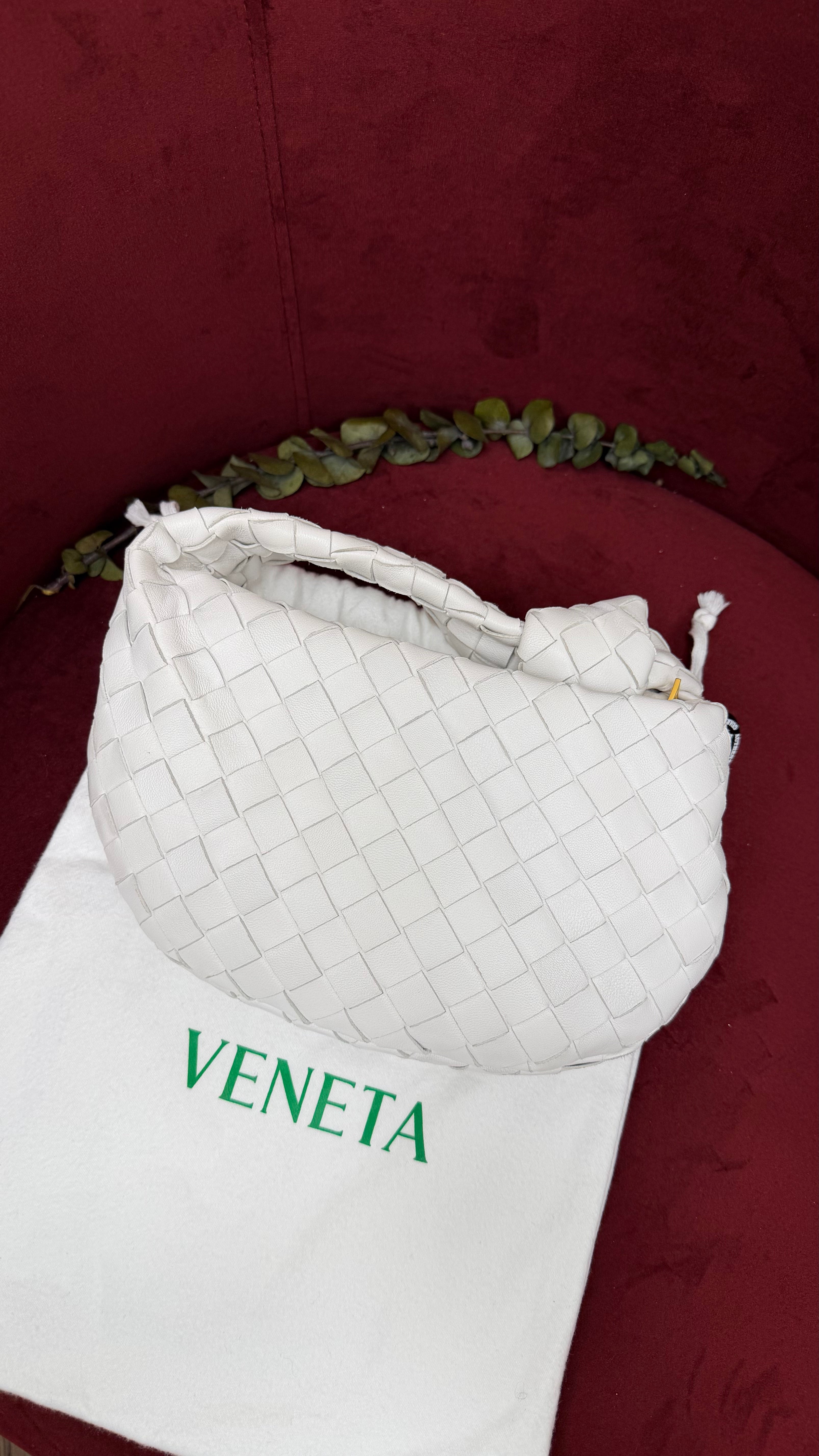 Bottega Veneta White Intrecciato Leather Mini Jodie Handbag