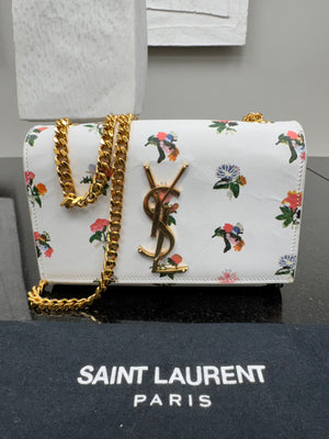 Saint Laurent YSL White And Floral Leather Chain Shoulder Bag