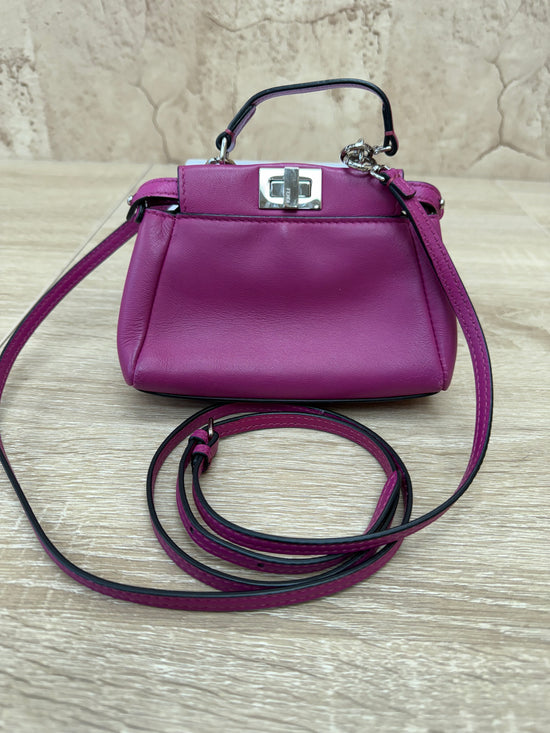 Fendi Magenta Leather Micro Peekaboo Tote Bag