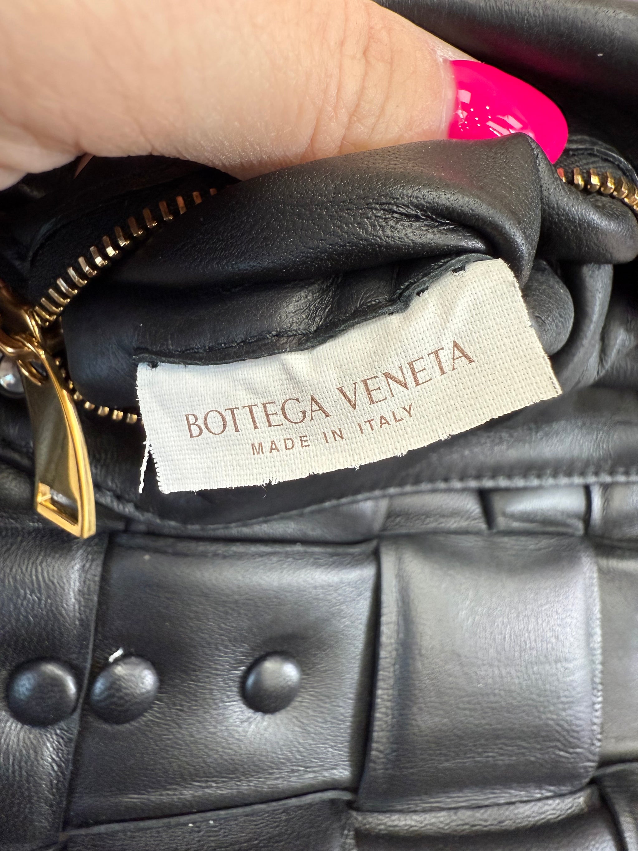 Bottega Veneta Black Leather Padded Bag with Gold Chain