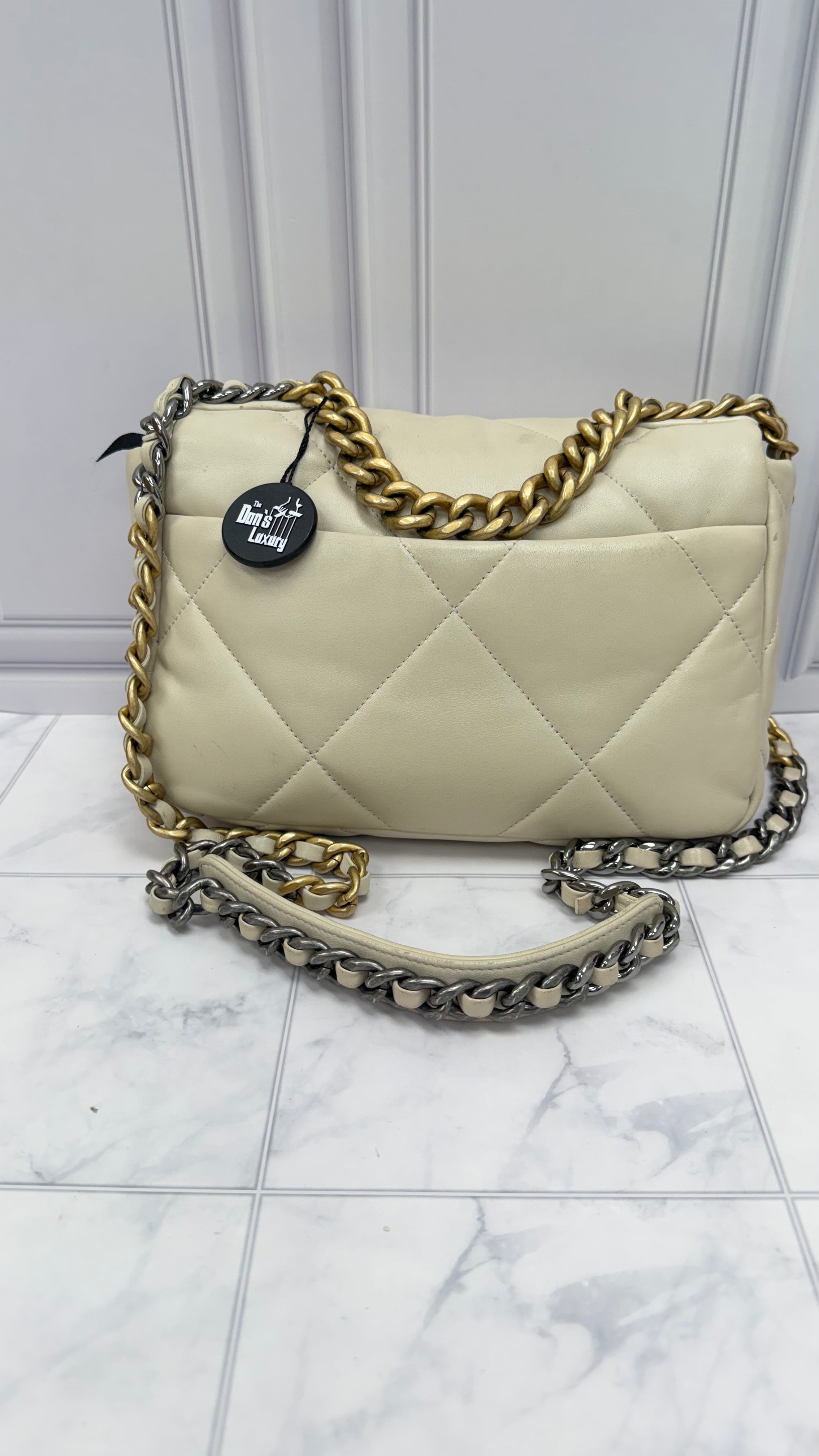 Chanel Beige Quilted Lambskin Chanel 19 Medium Flap Bag