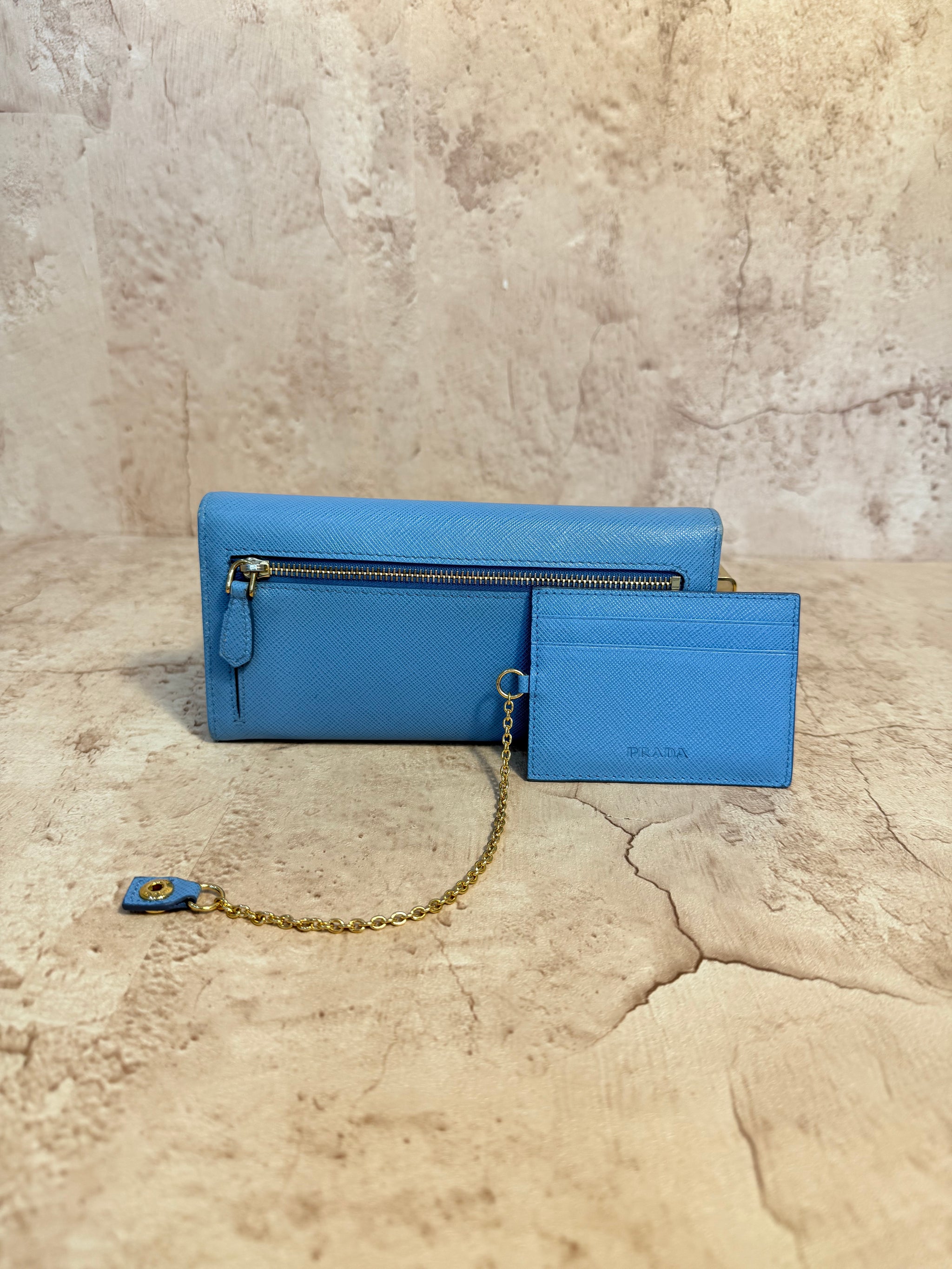 Prada Light Blue Saffiano Leather Long Wallet