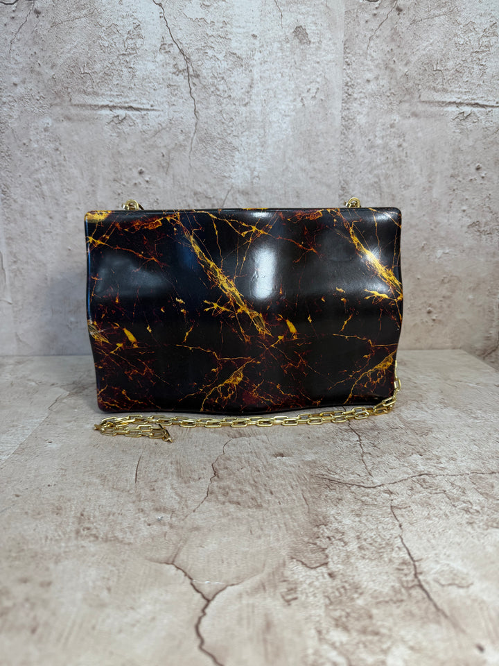 Bottega Veneta Brown Gold Marble Calfskin Chain Clutch