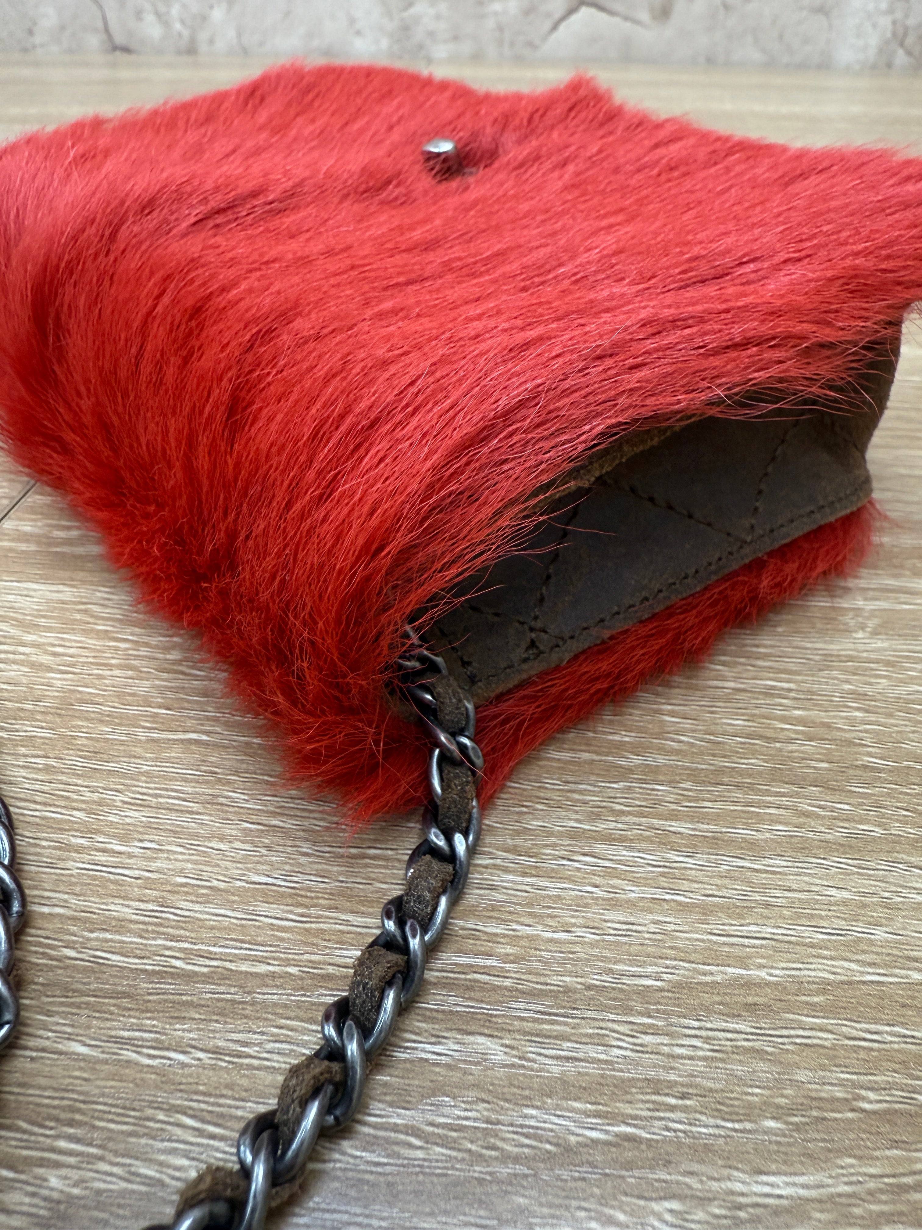 Chanel Red Goat Hair Wallet On Chain