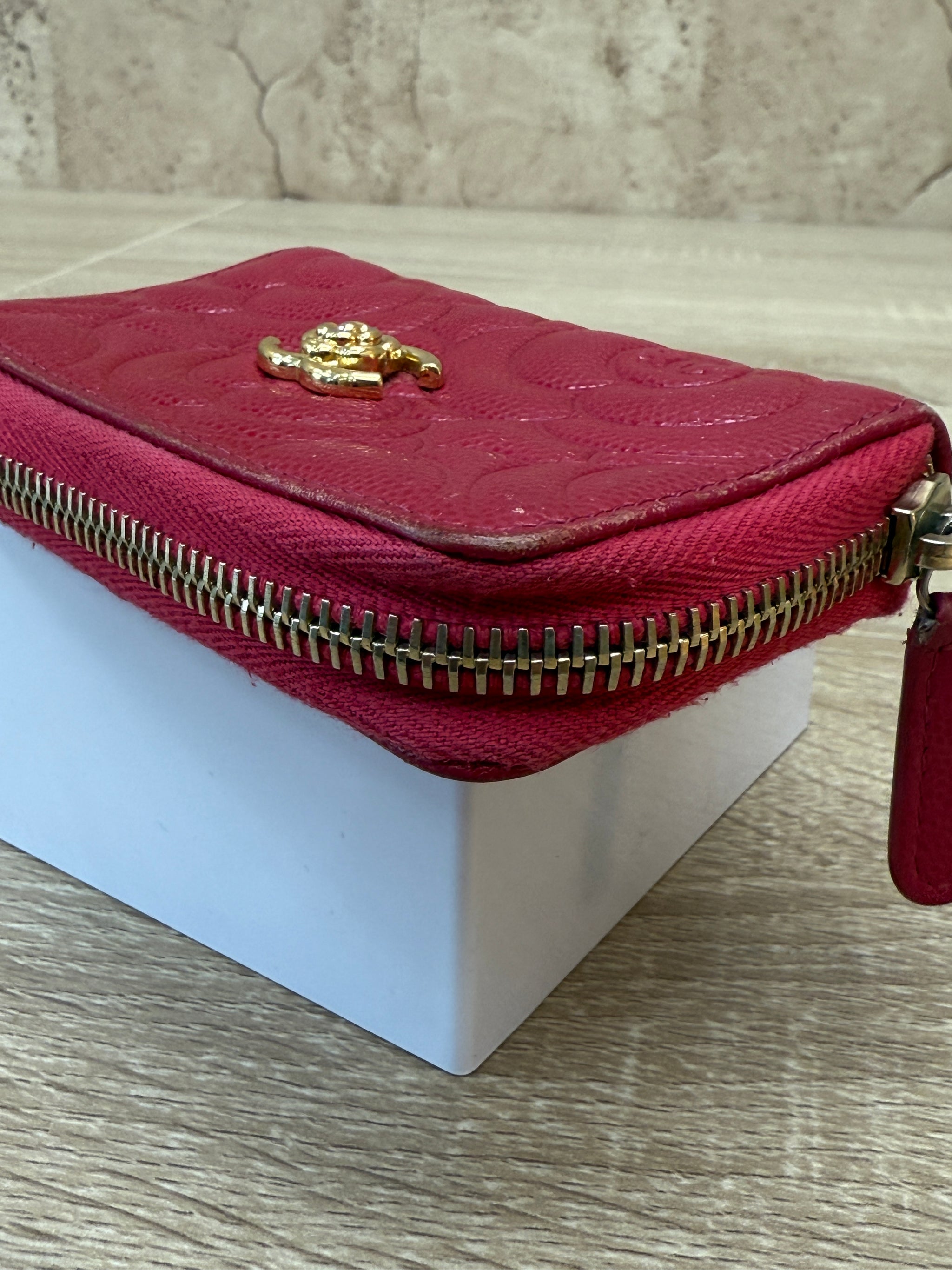 Chanel Pink Caviar Camellia Zippy Coin Case