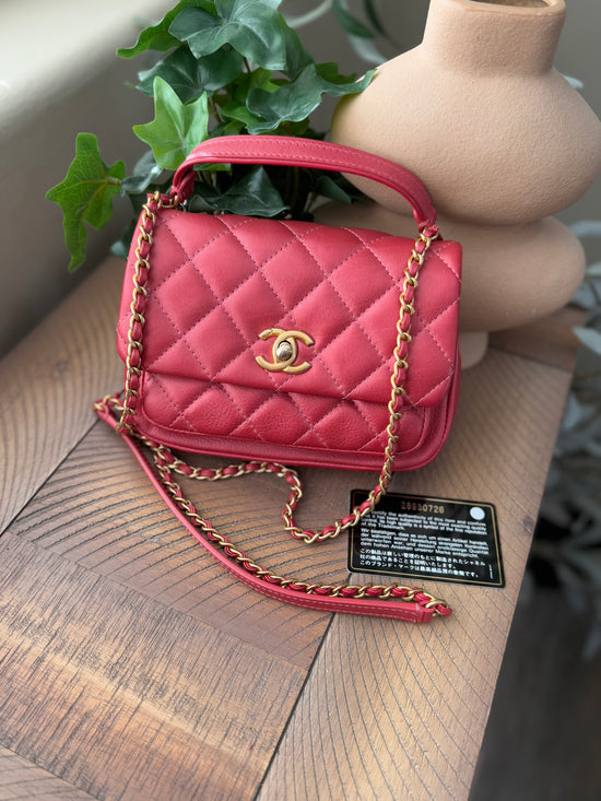 Chanel Metallic Pink Calfskin Leather Small Top Handle Crossbody Bag