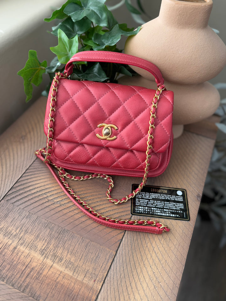 Chanel Metallic Pink Calfskin Leather Small Top Handle Crossbody Bag