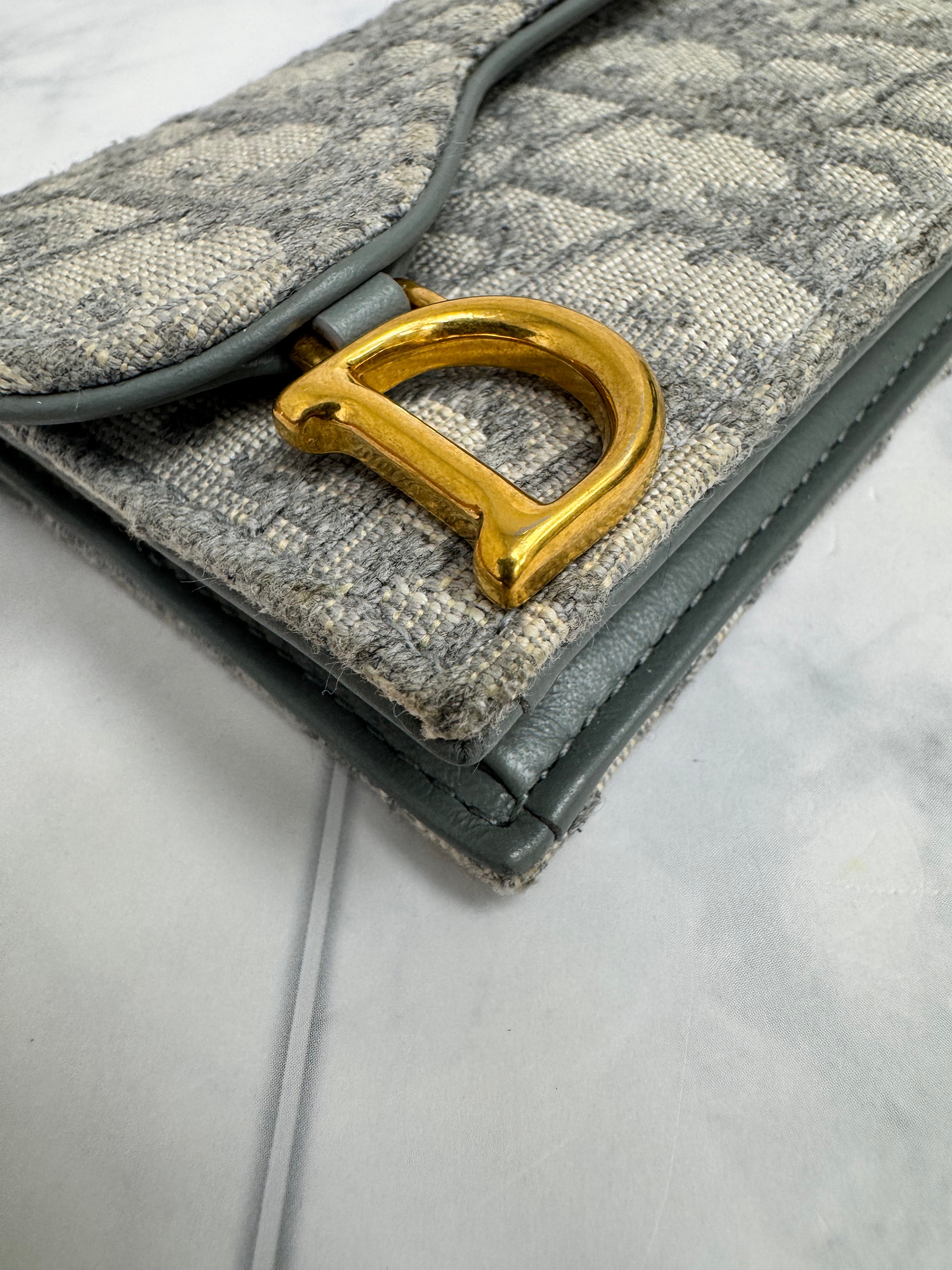Christian Dior Grey Jacquard Canvas Saddle Card Holder