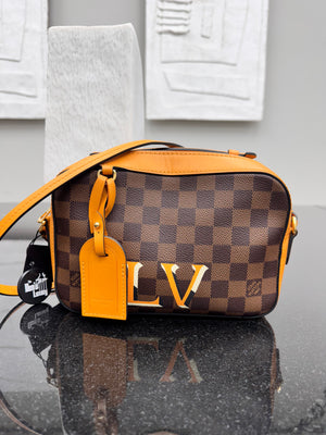 Louis Vuitton Damier Ebene And Orange Santa Monica Crossbody Bag
