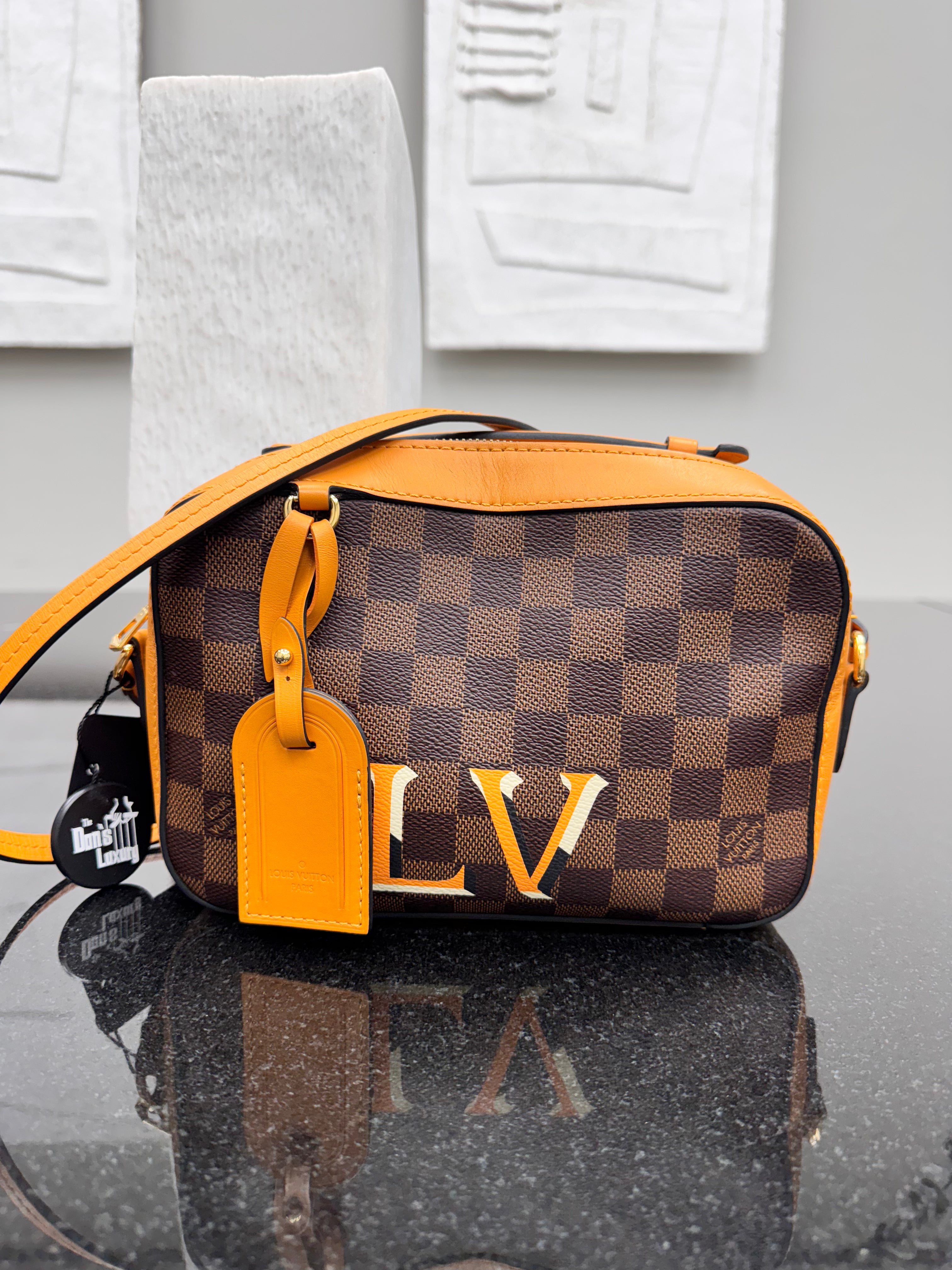 Louis Vuitton Damier Ebene And Orange Santa Monica Crossbody Bag