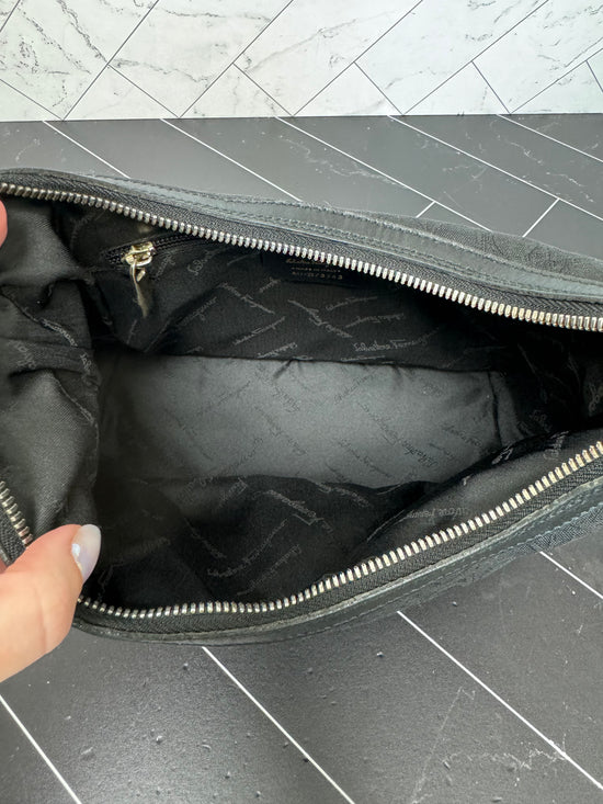 Ferragamo Black Canvas & Leather Hobo Shoulder Bag