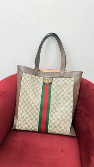 *DONS DROP* Gucci Supreme Canvas & Brown Leather Web Tote & Pouch