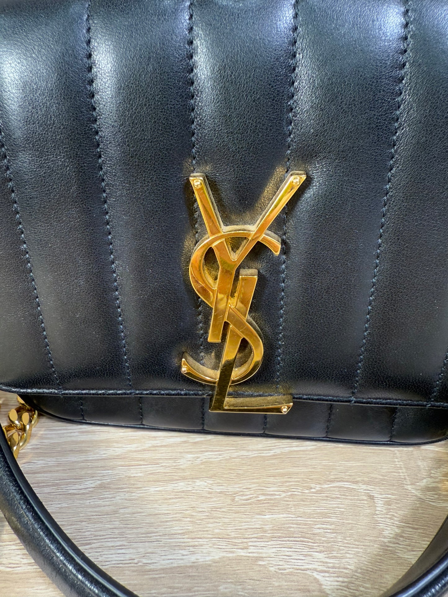 LIKE NEW Saint Laurent YSL Black Vertical Quilted Leather Vicky Bag