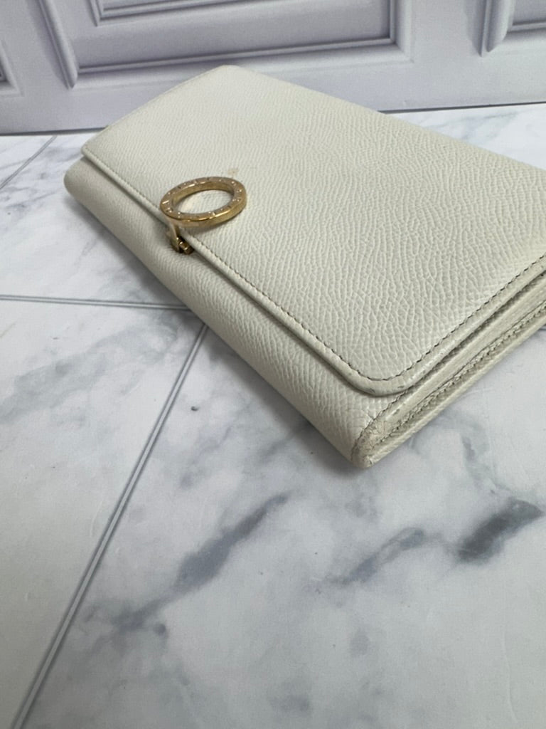Bvlgari White Grained Leather Long Wallet