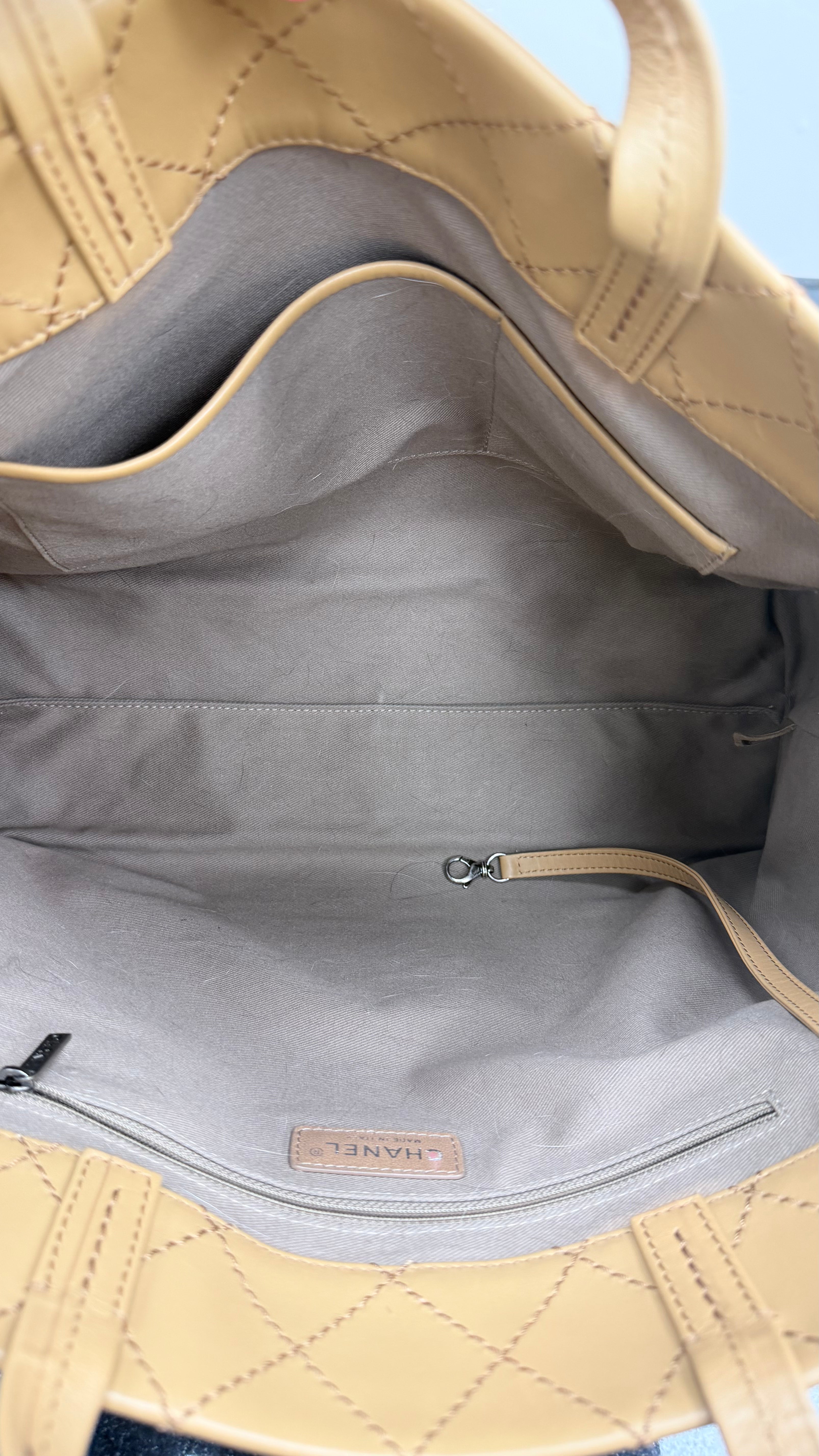 Chanel Beige Quilted Stitched CC Pocket Tote