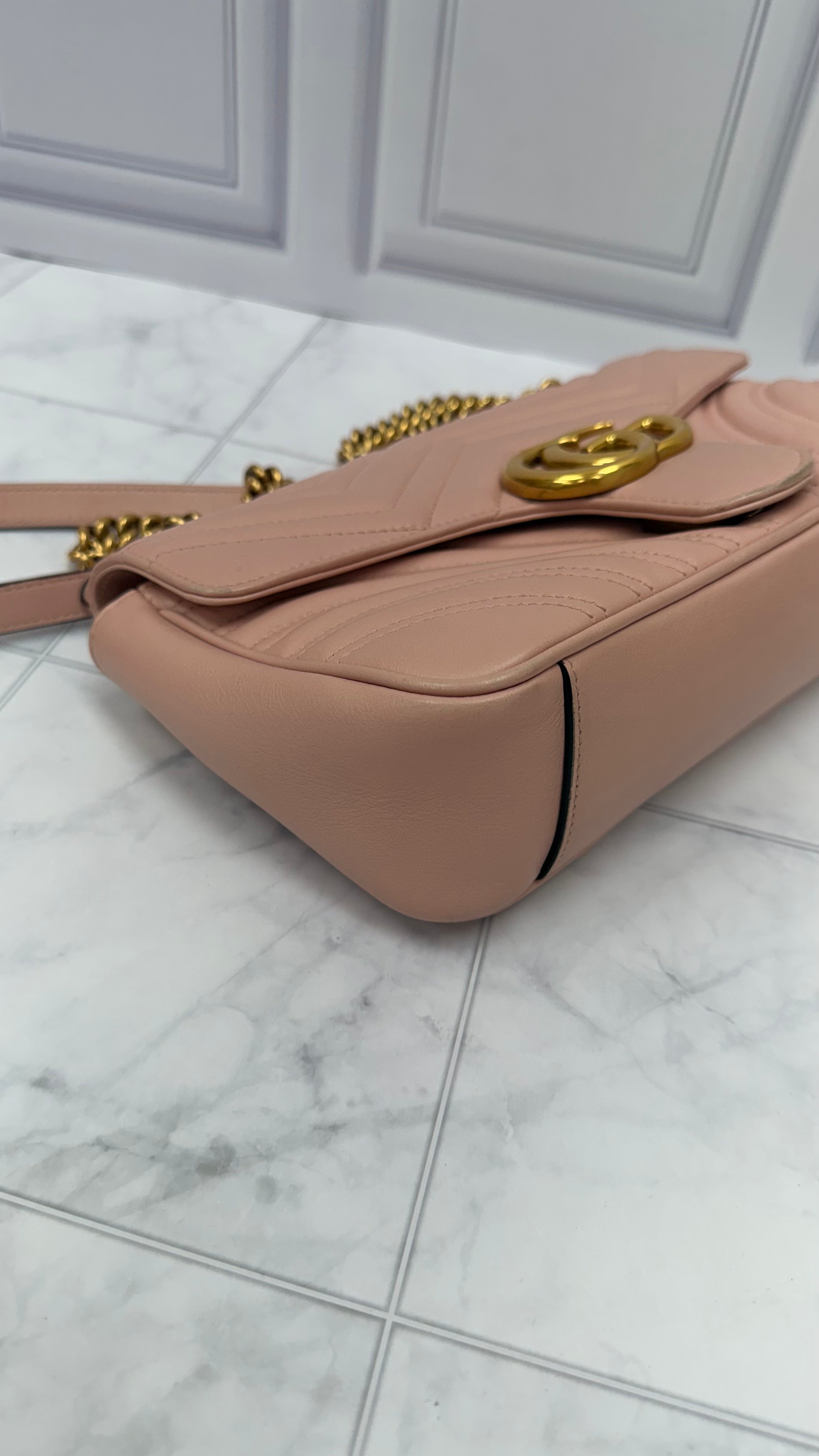 *DONS DROP* Gucci Pink Leather GG Marmont Small Shoulder Bag