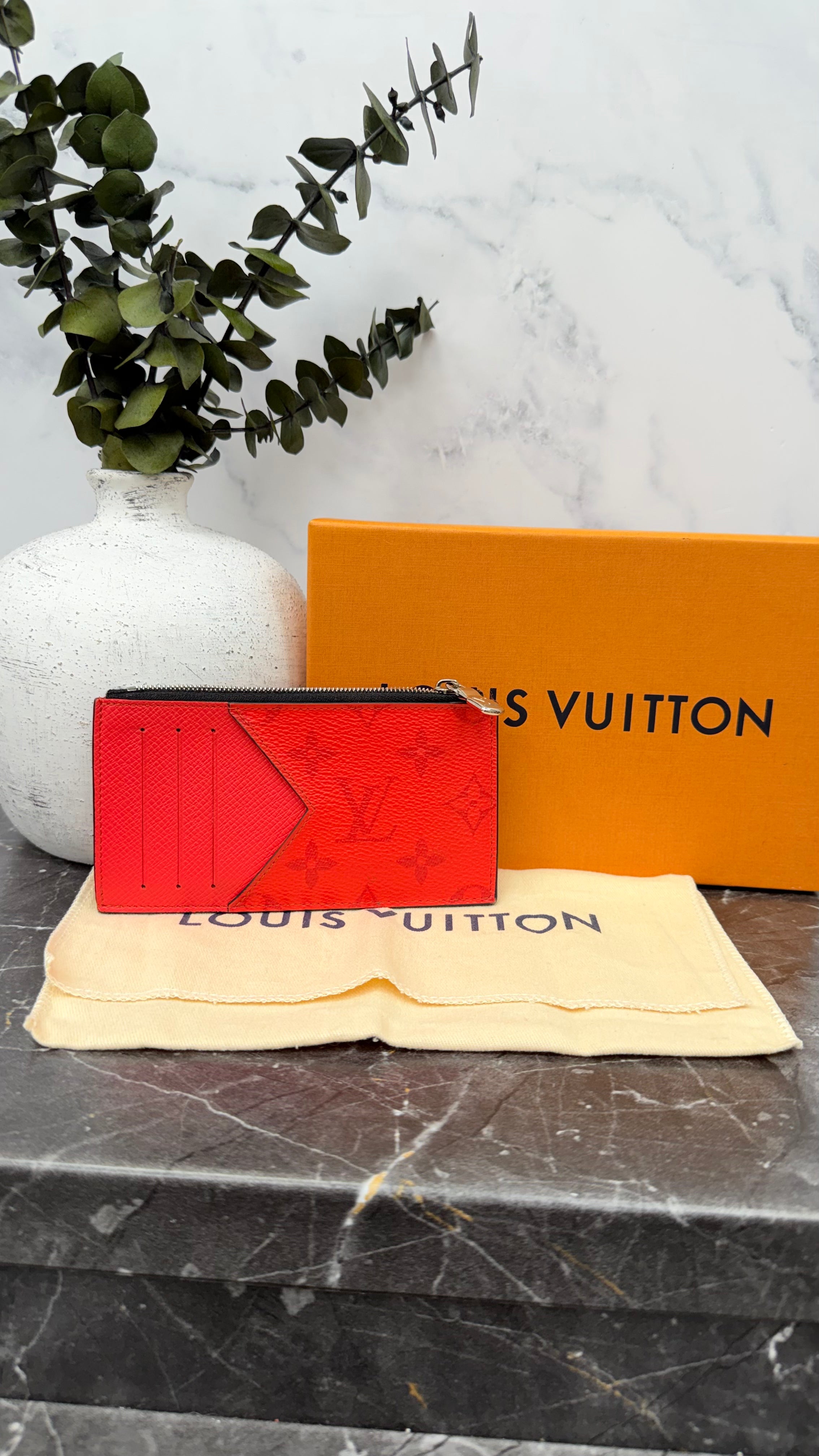 Louis Vuitton Red Taigarama Coin Card Case